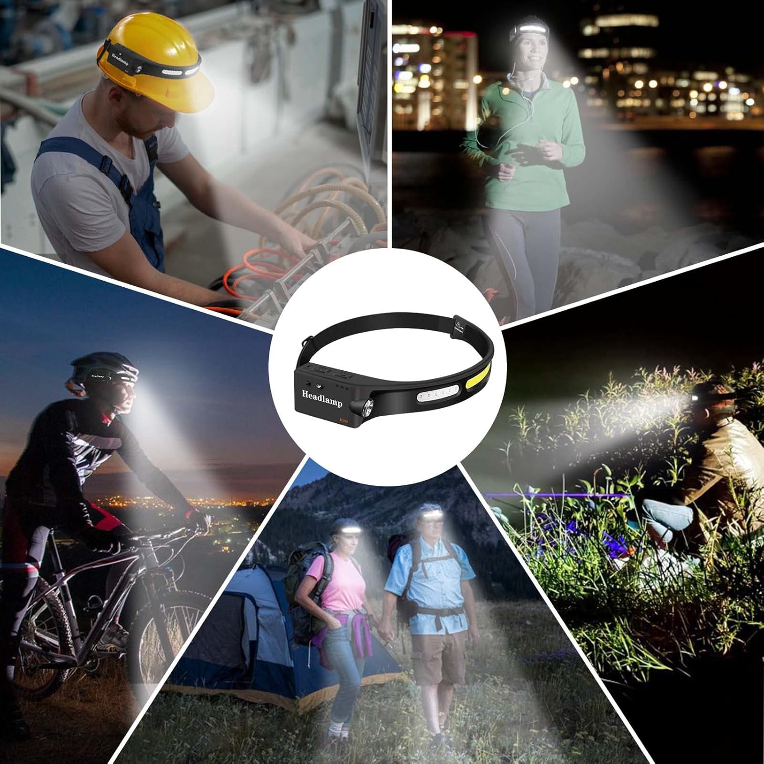 LED Head Torch Rechargeable, Super Bright LED Headlamp Headlight with Motion Sensor, Red Warning