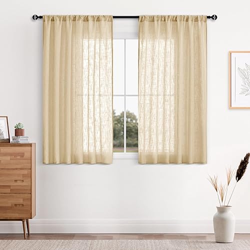 DWCN Cortinas transparentes de lino sintético, cortinas semitransparentes con bolsillo para barra, cortinas traslúcidas para dormitorio y sala de
