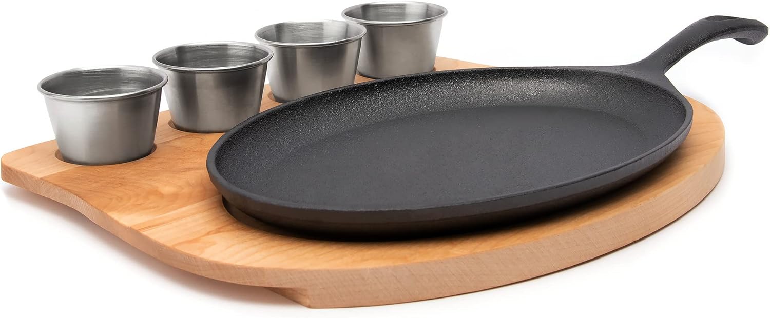 Uno Casa Cast Iron Fajita Skillet Set 9.8x7.3 Inch Pre