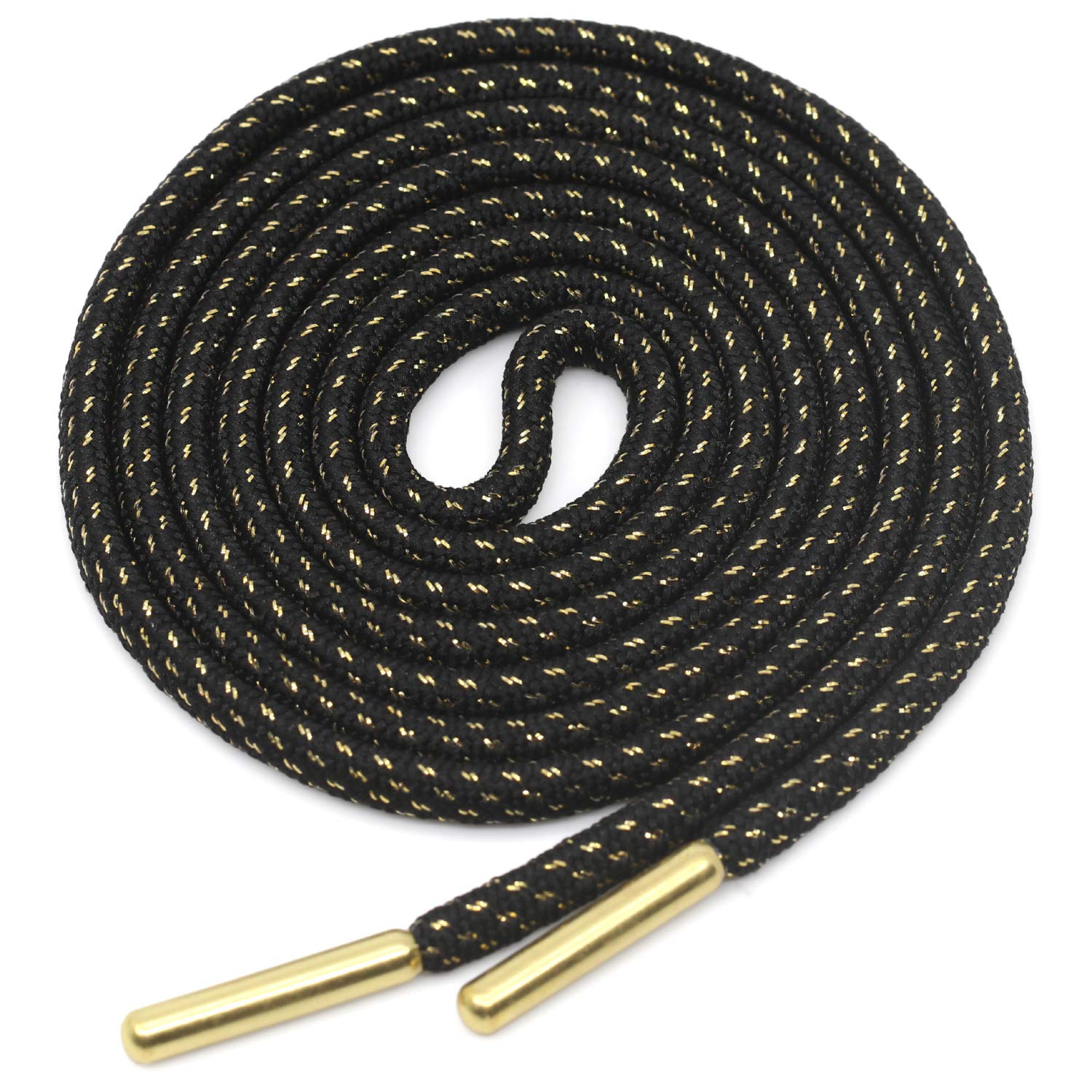 YJRVFINE Metallic Gold Silk Shoestrings for Basketball Shoe Laces Round Rope Shoelaces With Metal Tips