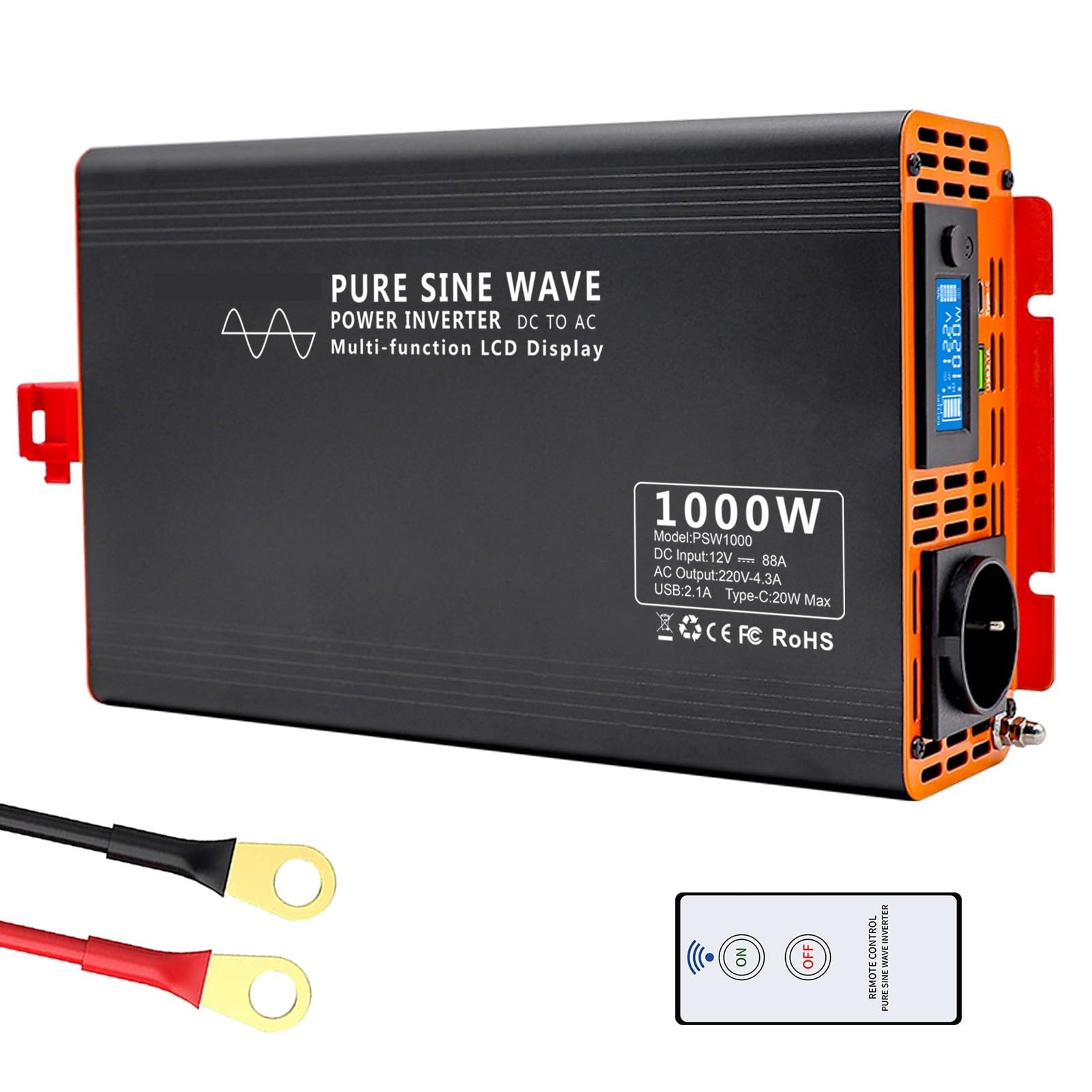 Inversor de onda sinusoidal pura de la serie PSW de la UE, 4000 W, inversor de potencia de CC de 12 V ~ 72 V a CA de 220 V ~ 240 V, inversor solar de potencia continua de 2000 W(Inverter 1000W,DC24V_A