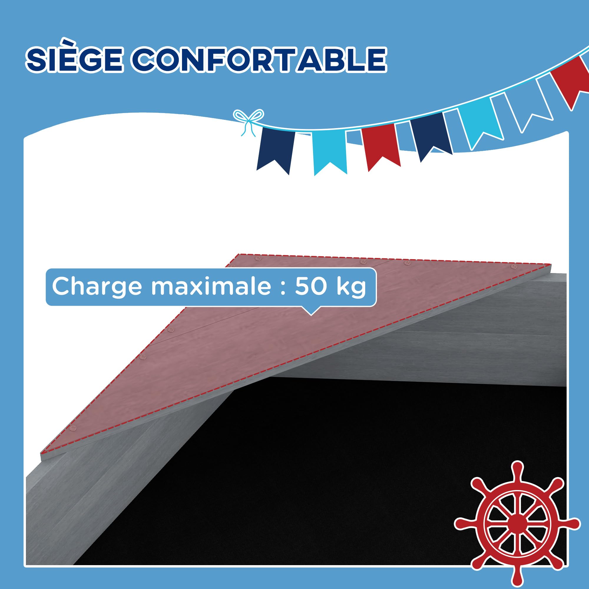 Outsunny Bac à Sable Enfant extérieur en Bois avec sièges, gouvernail | Drapeau, de 3 à 8 ans, capacité de sable 330 kg, gris foncé