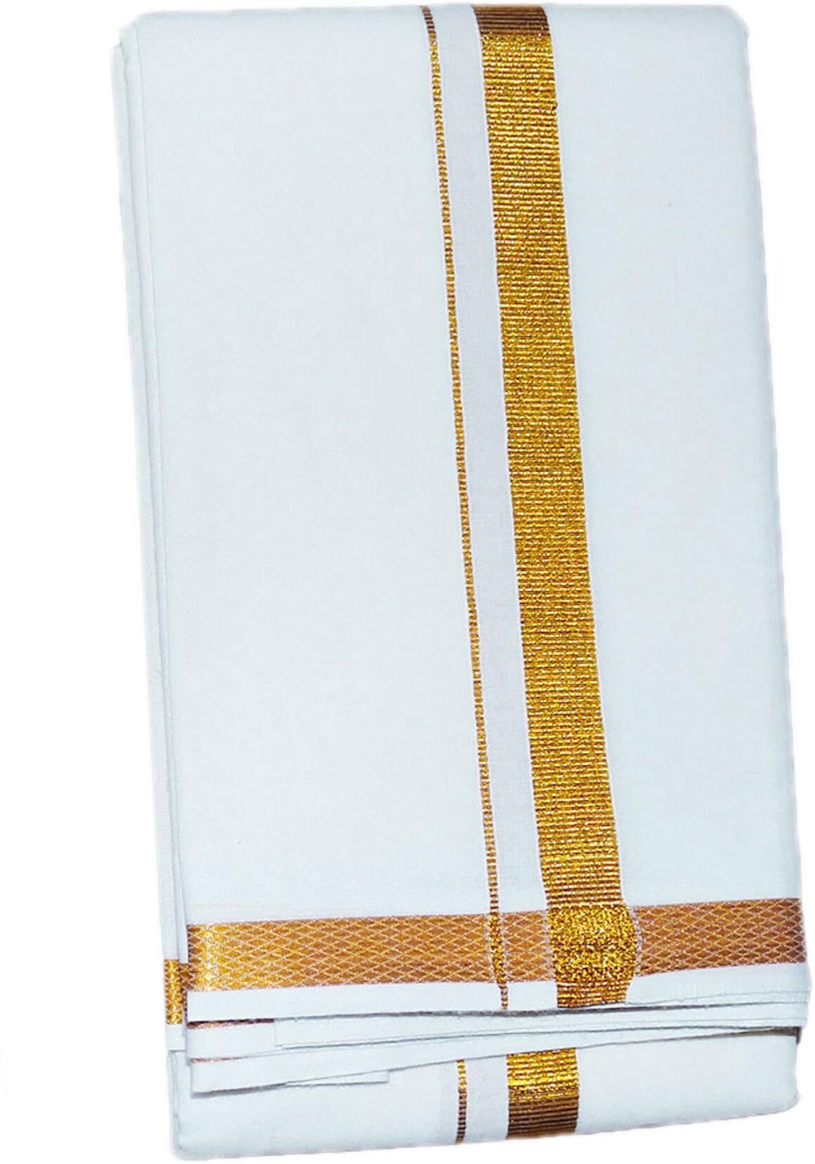 Prakasam Cotton White Jari Border Cotton Blended Double (1.28X3.80Mtrs) Dhoti For Mens/Poly Cotton 50 White Jari Dhoti & Matching Single Jari Towel