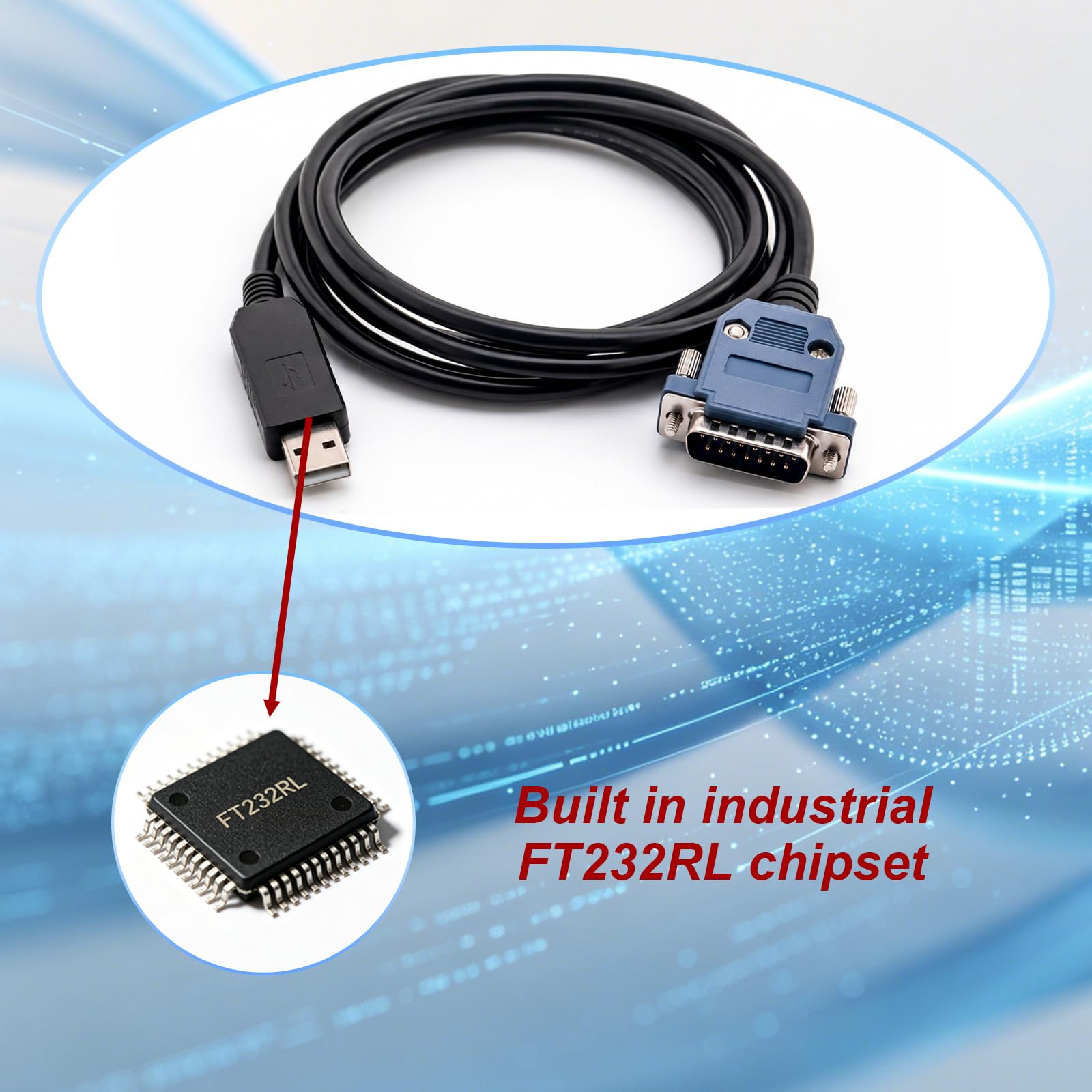 FT232RL - Cable adaptador serie USB a DB15 de 1,8 m, cable de programación RS232 macho de 15 pines para servovariadores YOKOGAWA, automatización industrial