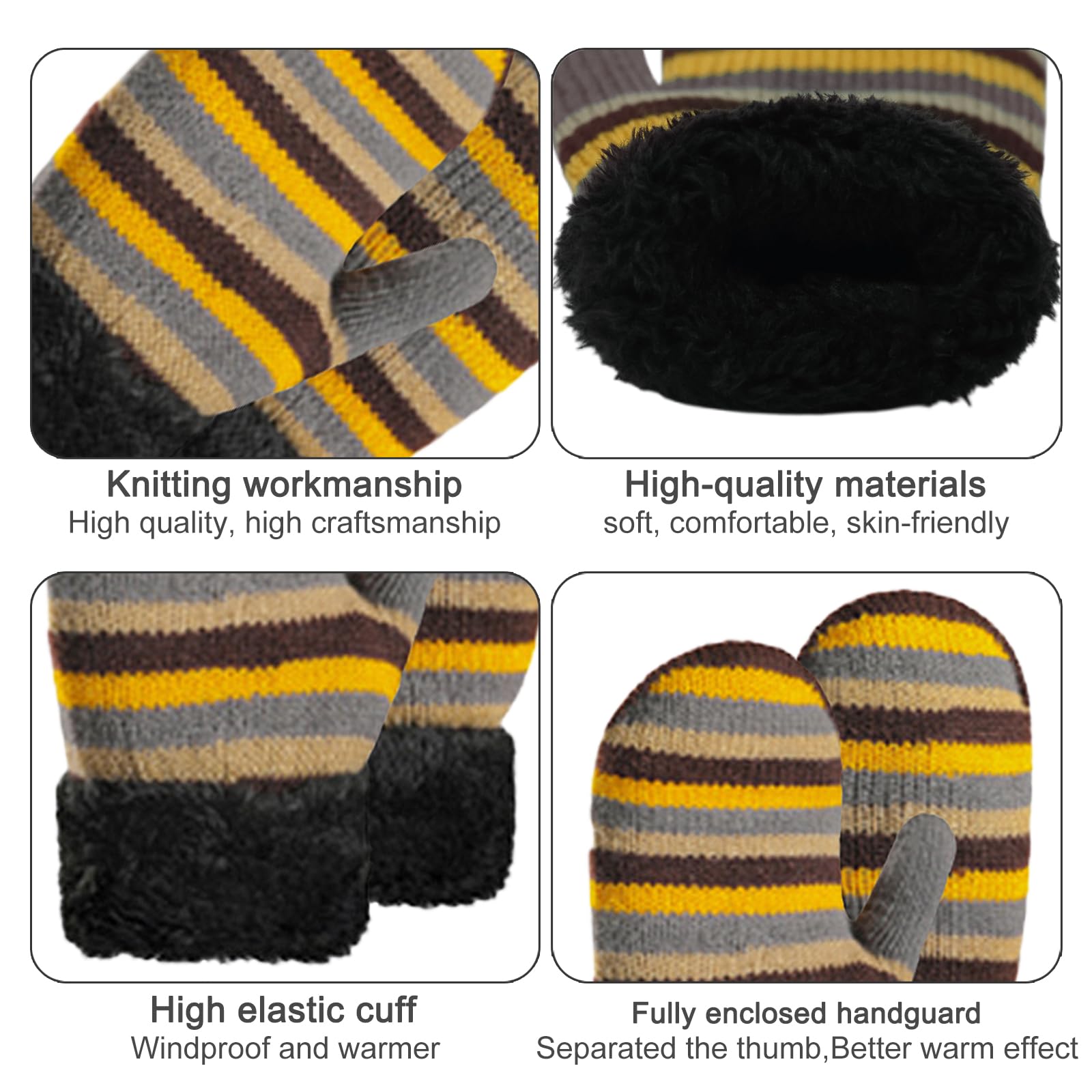 Enfant Bonnet Écharpe et Gants Ensemble Bonnets Tricotés avec Pompon Écharpe d'hiver Chaude Gants écharpe Bonnet Tricot Doublure Épaisse pour Fille Garçon 2-6Ans