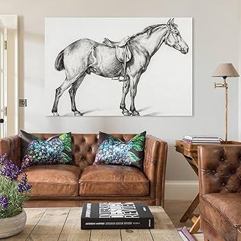Amazon.co.jp: 絵画 立っている馬インテリア 絵画 黒と白の