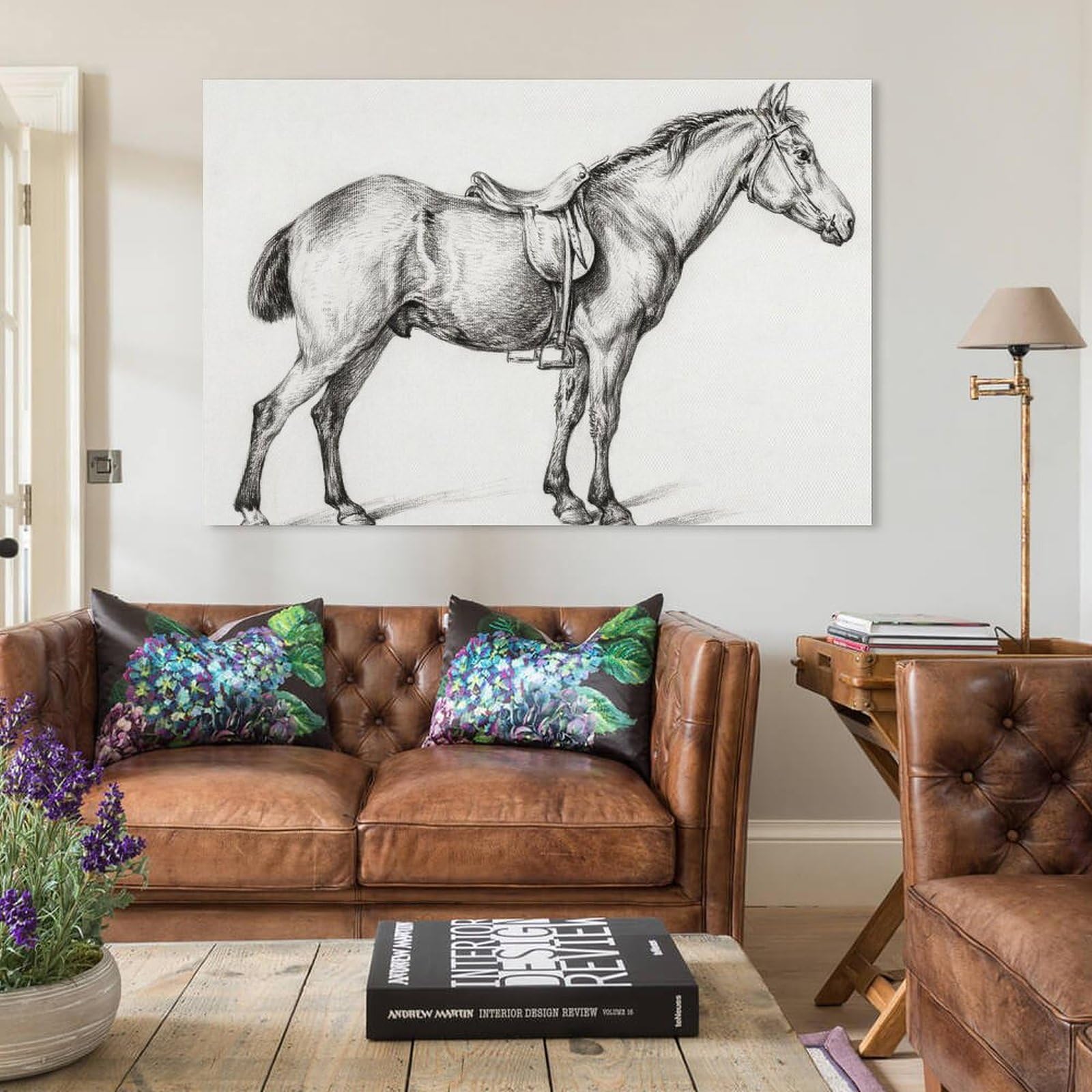 Amazon.co.jp: 絵画 立っている馬インテリア 絵画 黒と白の鉛筆画