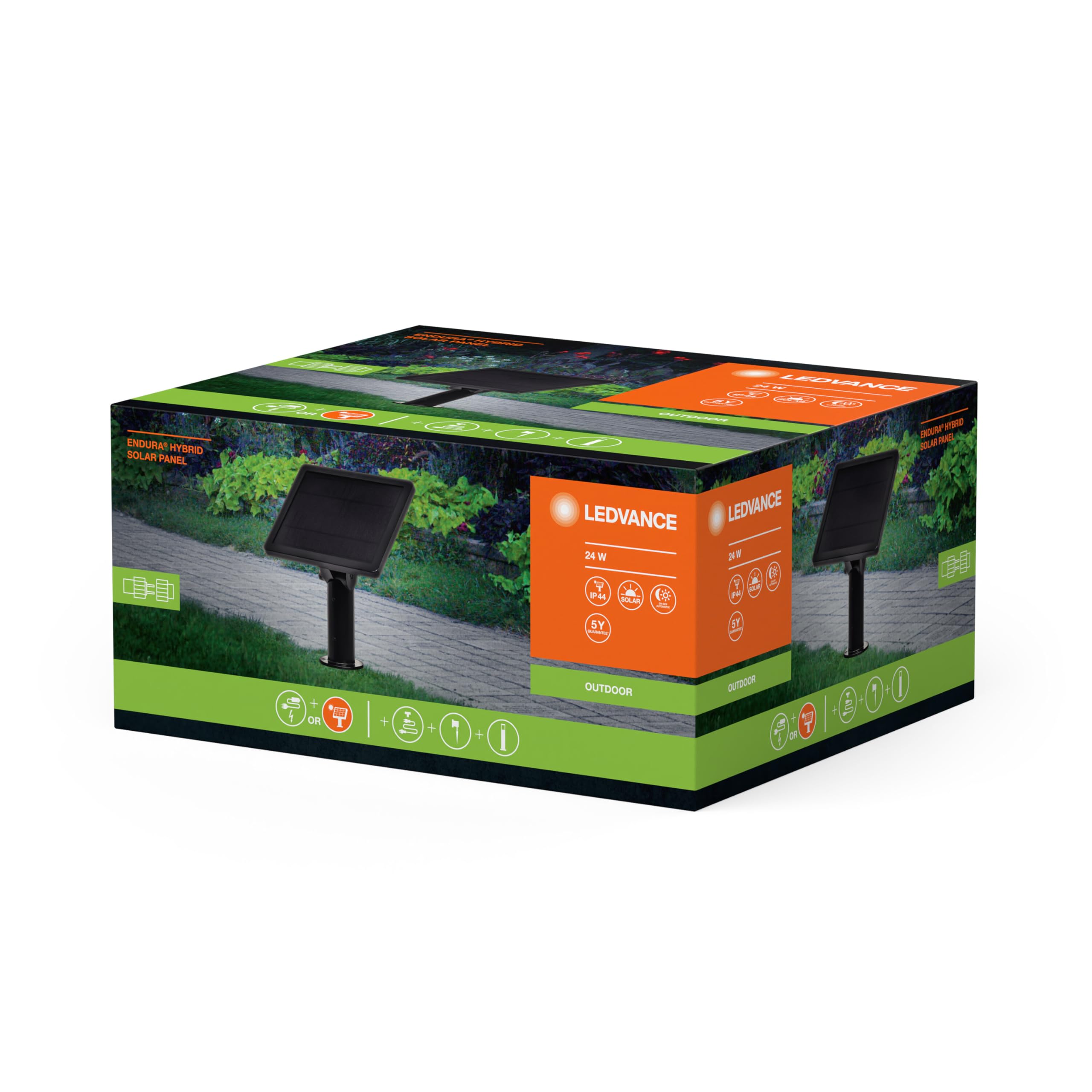 LEDVANCE Pannello solare ENDURA HYBRID, componenti luminosi ibridi, nero, plastica, IP67, funzionamento con rete solare e elettrica, aree di applicazione versatili, installazione semplice