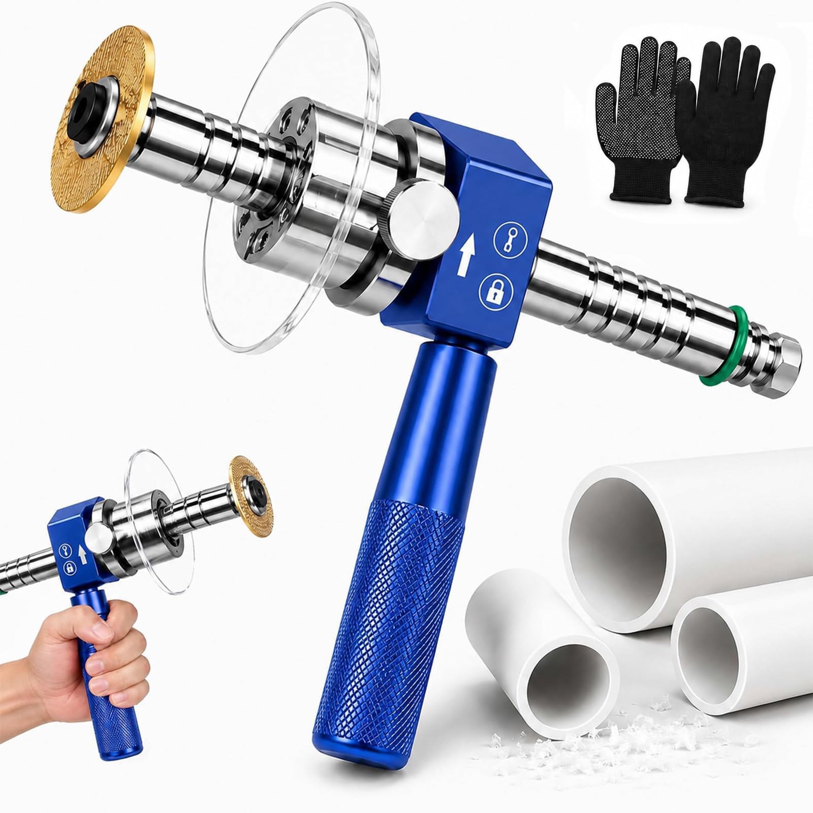 Cortatubos Interior para Tubos de PVC, Kit de Herramientas de Corte para PVC con Calibrador de Profundidad Ajustable, Herramienta de Corte de precisión de Pvc-Abs para Taladro (Blue)