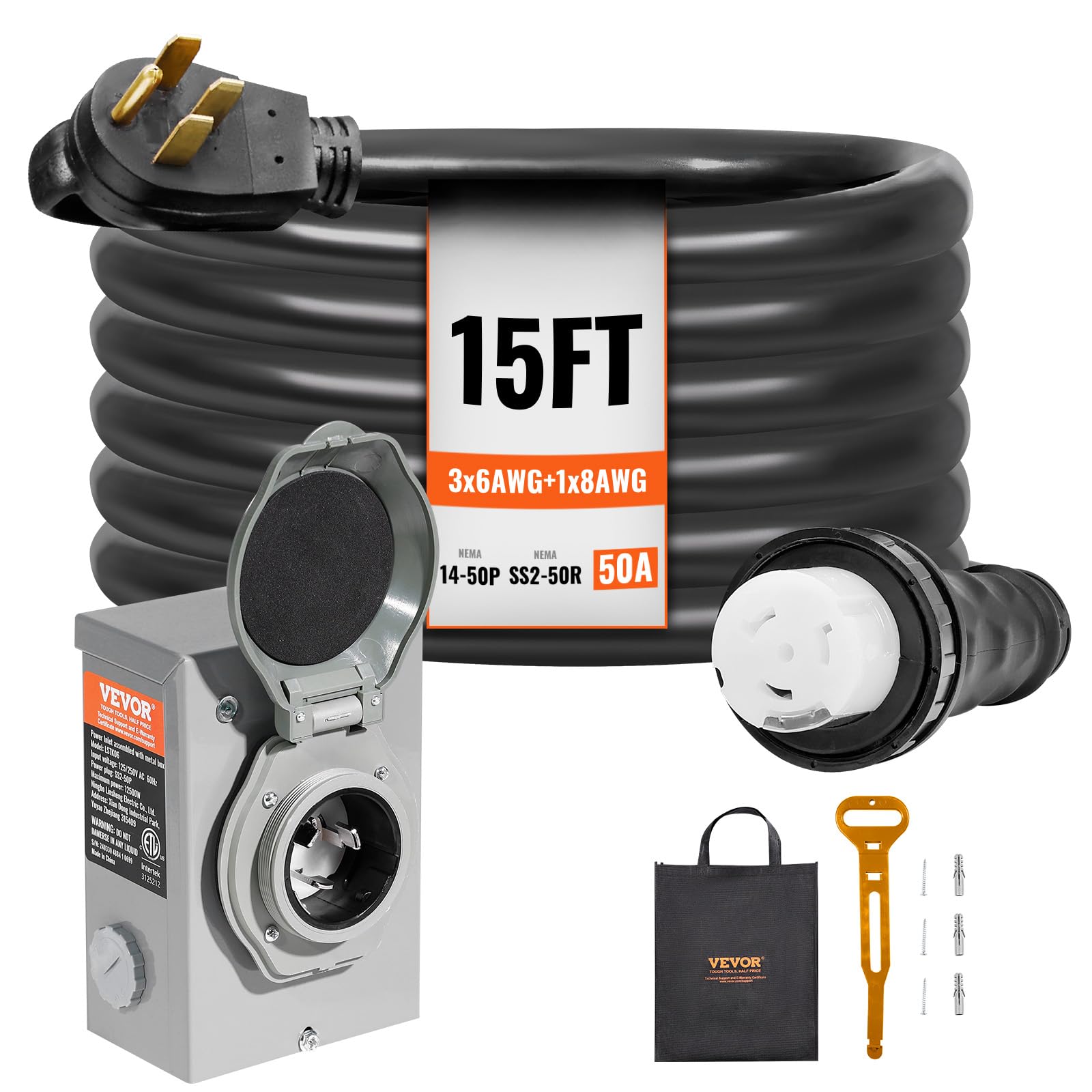 4123 nero 1250mm×640mm NEW Amazon.com: VEVOR 50 Amp Generator Cord and Power Inlet Box