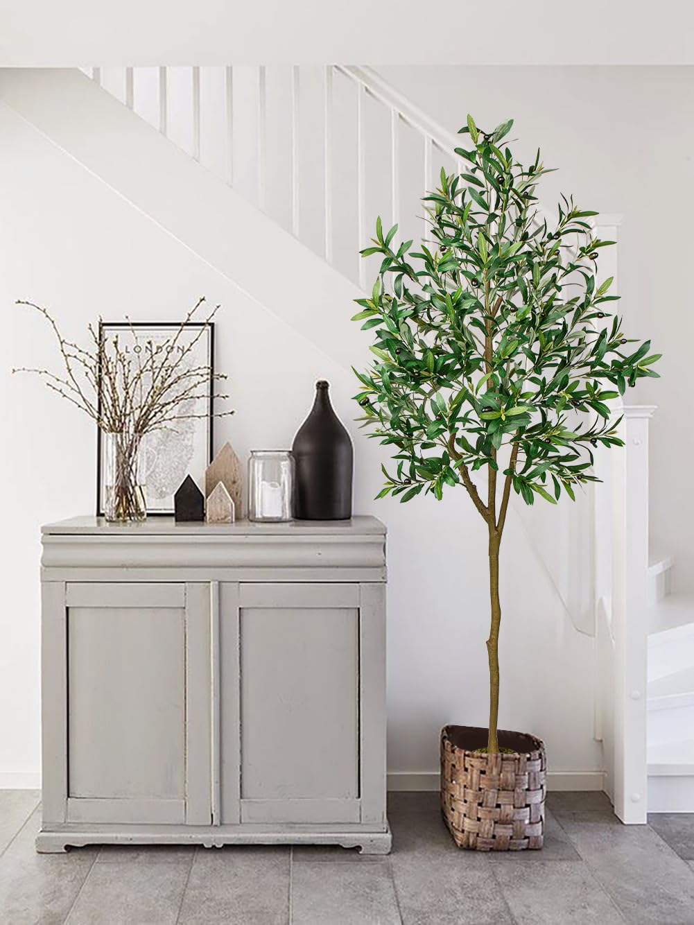 Albero Di Ulivo Artificiale GAOMON 182 Cm – Finto In Seta Con Tronco Legnoso E Olive Realistiche – Perfetto Per Interni