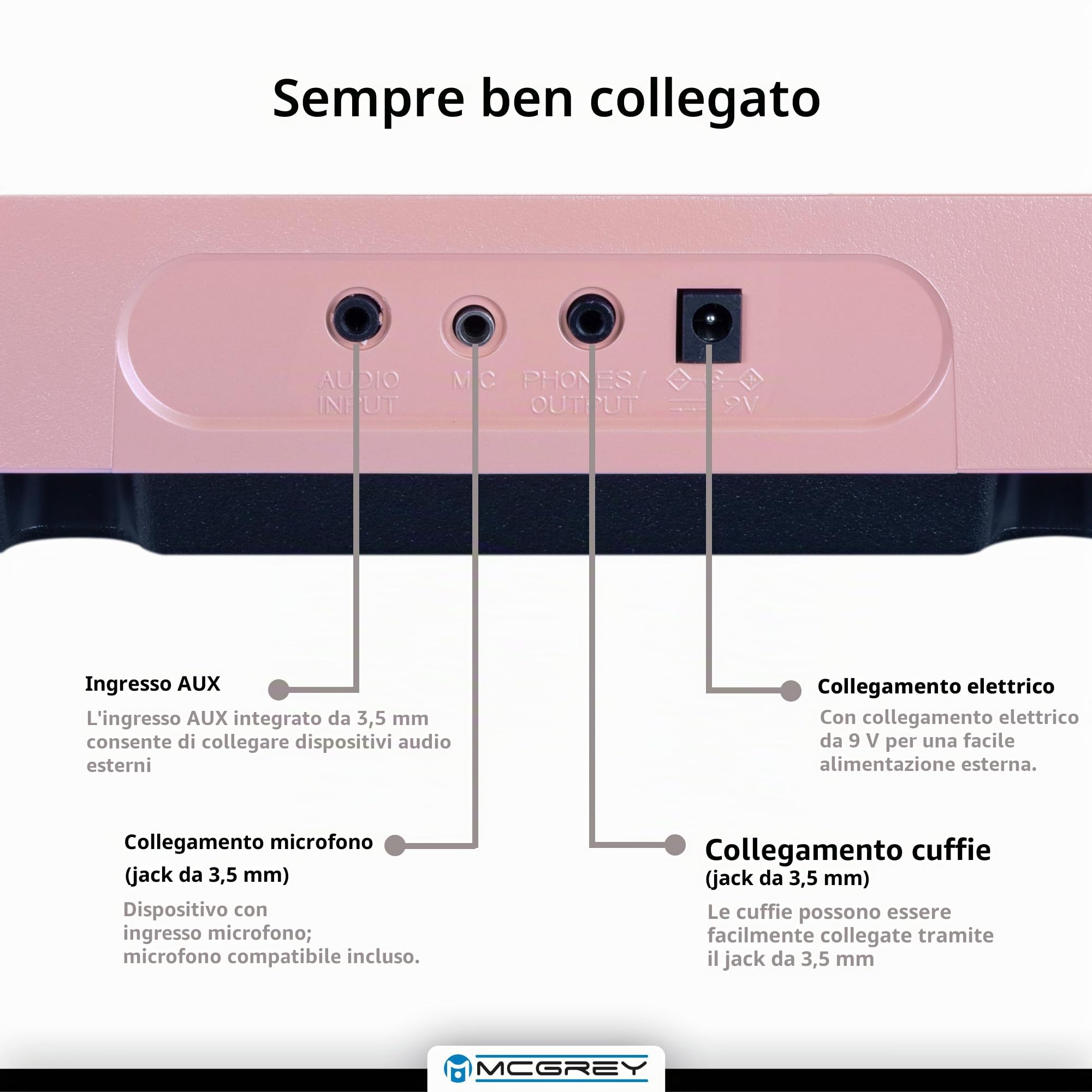 McGrey LK-6120-MIC Tastiera con Tasti Luminosi con Set Microfono incl. | Tastiera per principianti con 61 tasti luminosi, 255 suoni, 255 ritmi, 61 suoni percussione, 50 brani demo, Sustain/ Vibrato