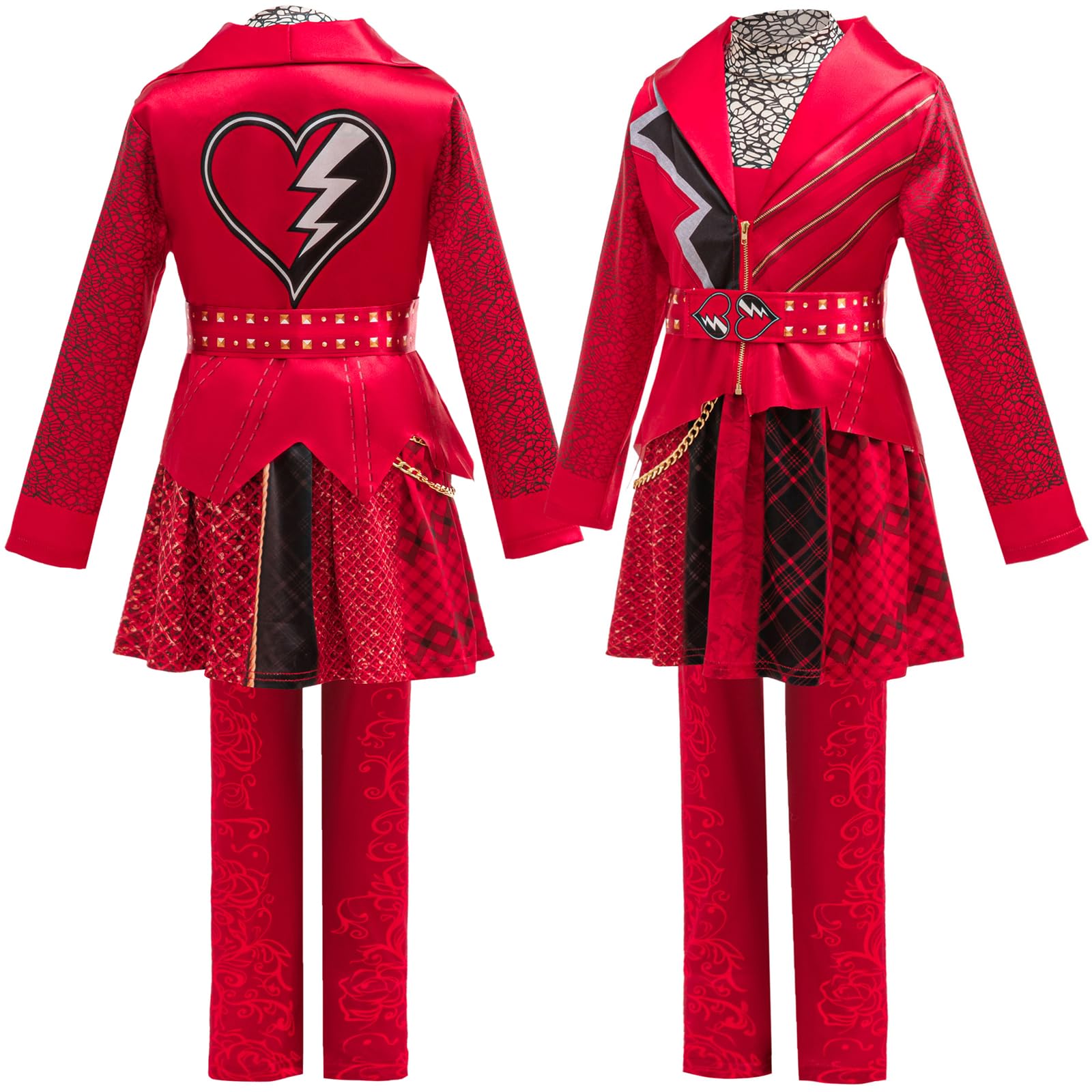 Niña Red Disfraz Cosplay Wonderland Red Estampado 4 Piezas Set Chaqueta‌ Vestido Pantalones Cadena para Carnaval Halloween Fiesta Mascarada Juego de rol Disfraz Rojo 100-150