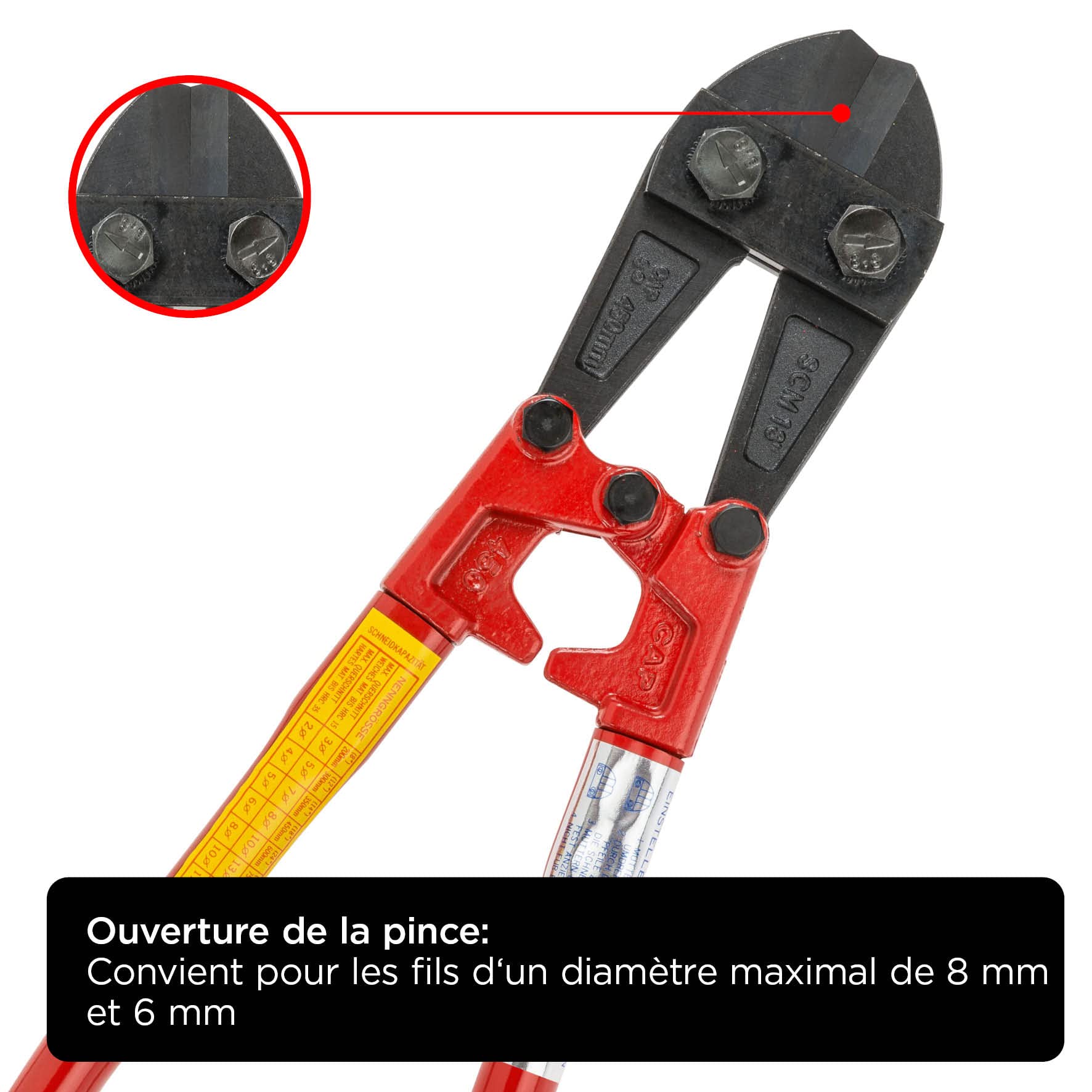 kwb Coupe-boulons en 750 mm, avec mâchoires interchangeables, manche robuste en tube d'acier avec poignée plastique, grande puissance de coupe et ouverture de pince de Ø 8 mm maximum