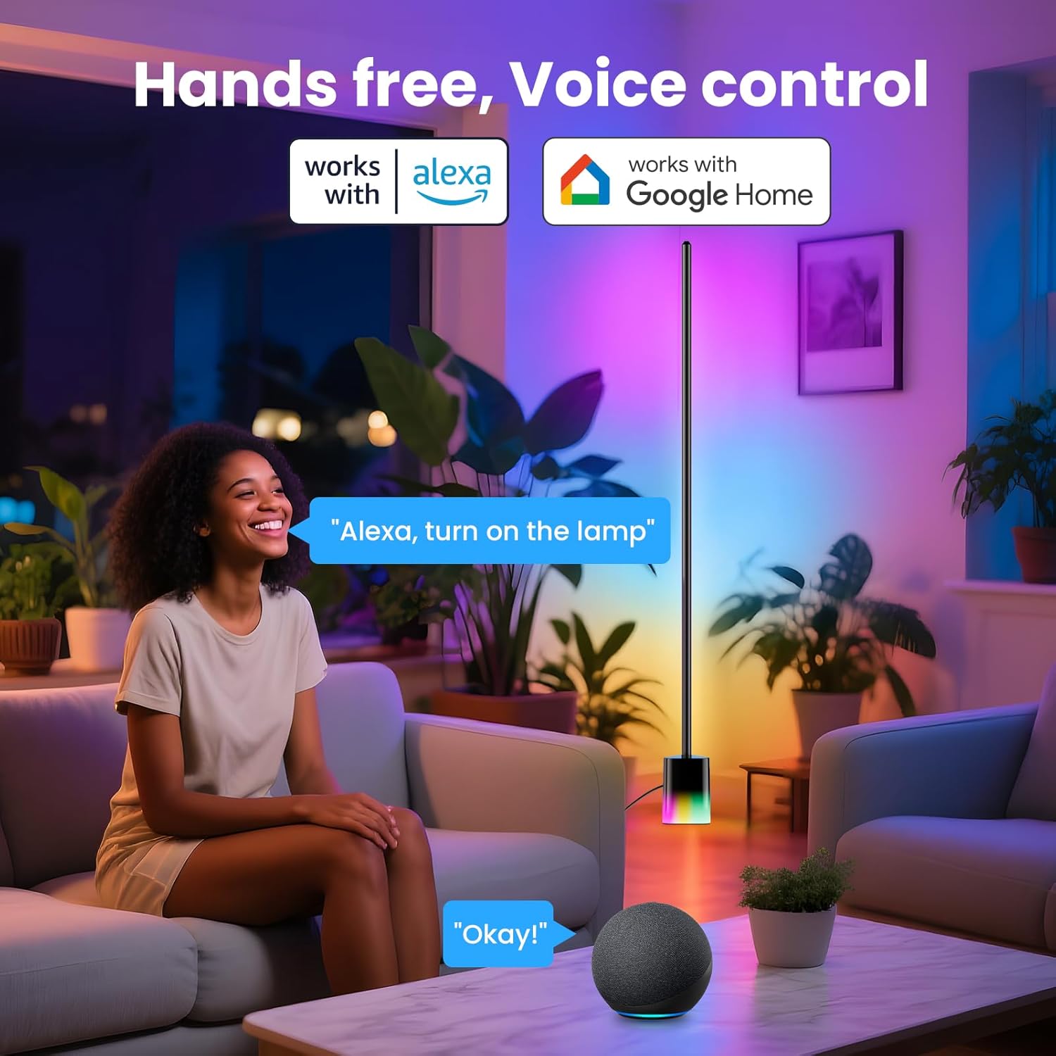TJOY Smart Floor Lamp, LED Corner Light Compatible with Alexa and Google Home, RGBW Lamp with APP and Remote Control, Music Sync, Modern Floor Lamp for Living Room, Bedroom