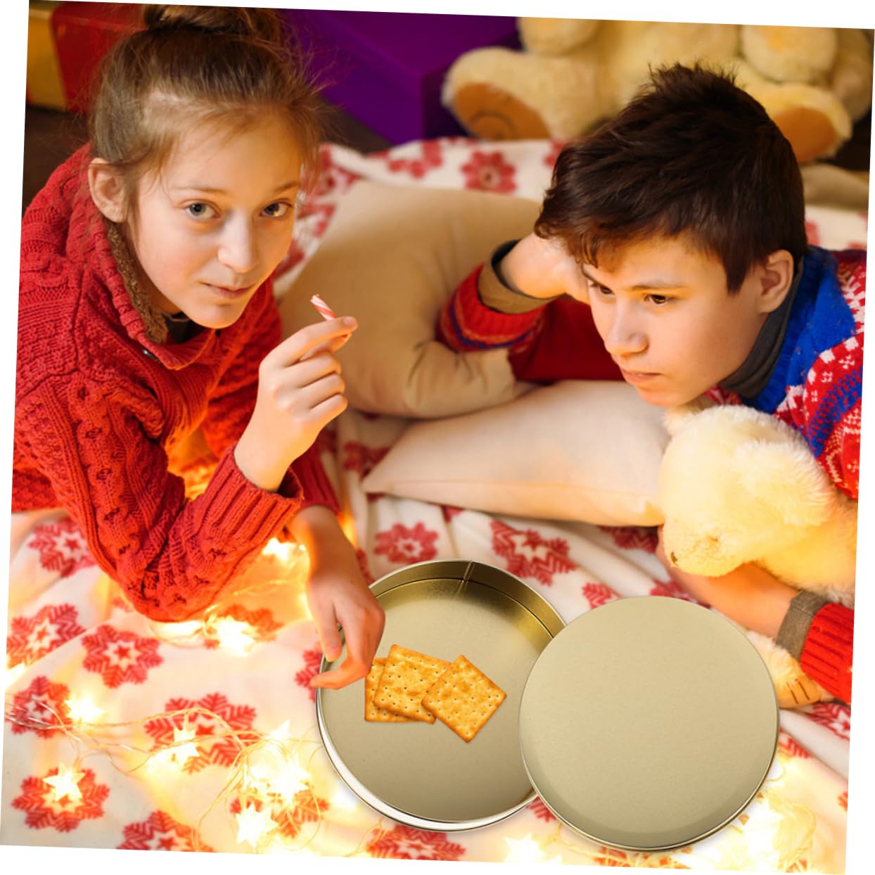 HEALLILY 4pezzi Scatole Per Biscotti Di Natale Coperchio Scatole Per Biscotti Di Natale Ronde in Metallo Per Contenitori Decorativi Dolcetti Per Feste Barattoli Per Dorati