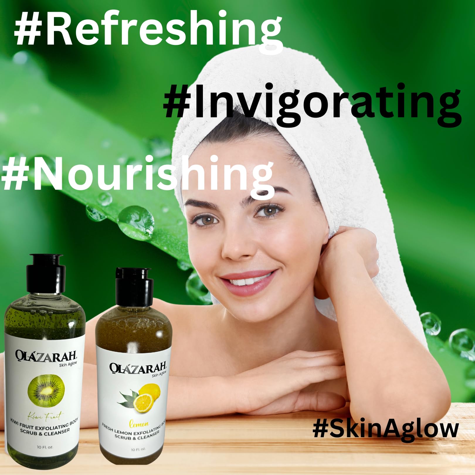 OLAZARAH Fresh Lemon and Kiwi Exfoliating Refreshing, Invigorating Body Scrub & Cleanser for Women/Men, Paraben Free, Vegan Friendly (Bundle), 20 fl. oz