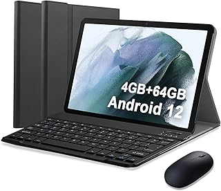 DUODUOGO 10 Inch Android 12 Tablet with Keyboard Bundle, 64GB ROM 4GB RAM 128GB Expand, Long Battery Life & High Performance, LCD Screen, 2.4G WiFi, Dual Camera, OTG, Webcam, GMS Certification, S8+
