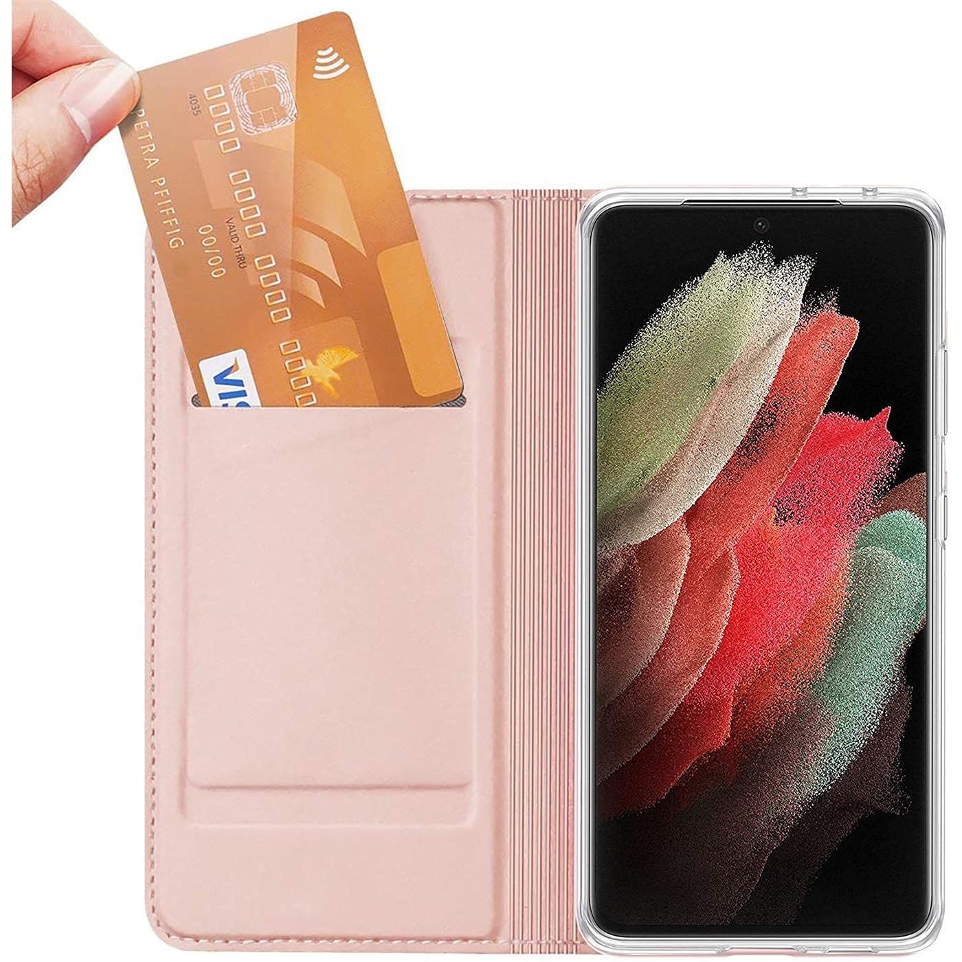 Verco Wallet Case dla Samsung Galaxy S21 Etui, Pokrowiec na telefon komórkowy ochronne portfel dla Samsung S21 Case [ Zamknięcie magnetyczne ], różowy