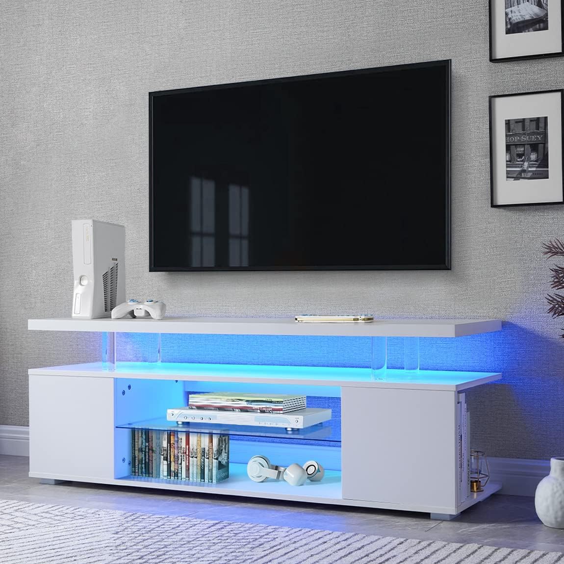 CITYLIGHT TV Stand for 65 Inch TV LED Modern Entertainment Center Media and Open Shelf Console Table Storage Desk with Large Side Cabinet for Living Room, Bedroom(White)