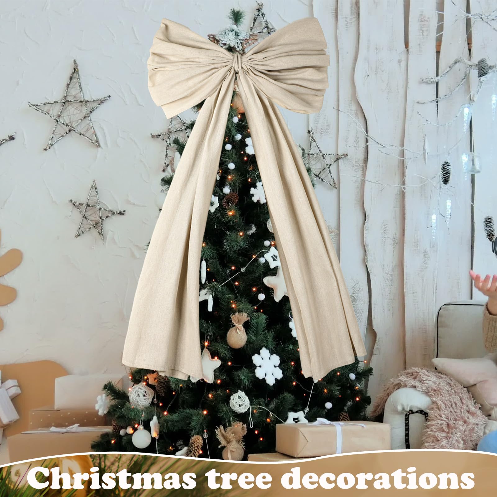 Giegxin Cimier de sapin de Noël extra large de 150 cm en coton et lin avec longs serpentins pour couronne de vacances pour Noël, décoration de maison, de mariage