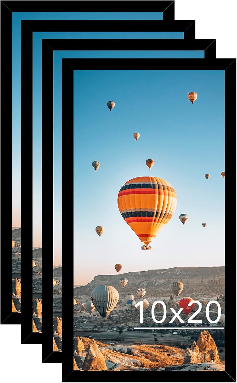 10x20 Picture Frame Set of 4 Black for Wall Hanging, Wall Mounting Horizontally or Vertically, 10 x 20 Wall Gallery Poster Photo Frame with Shatter Resistant Plexiglass, 4 Pack, Black Black 10x20 inch