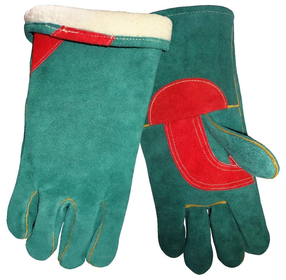 Guanti da Saldatura Guanti da Lavoro in Pelle Forge Grill Resistente al Calore Guanto da Barbecue Guanto da Lavoro Invernale a Maniche Lunghe ignifugo for Protezione delle Mani (Color : Blackish Green