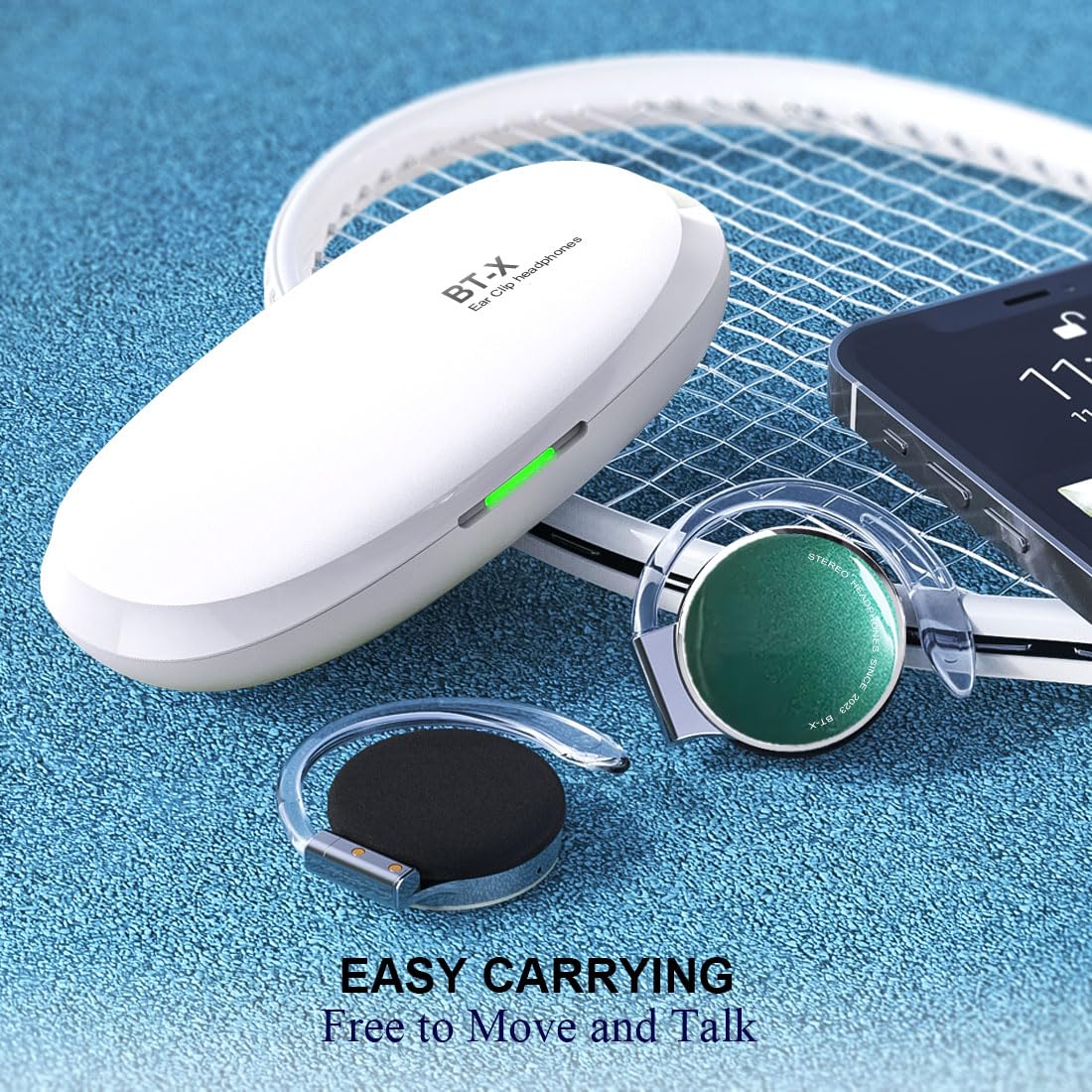 Ear Clip Bluetooth V5.3, Open Ear Wireless Sports Earphone with Breathing Light, Headset with 4 Microphone, Comfort Fit Ear Hook Headphones