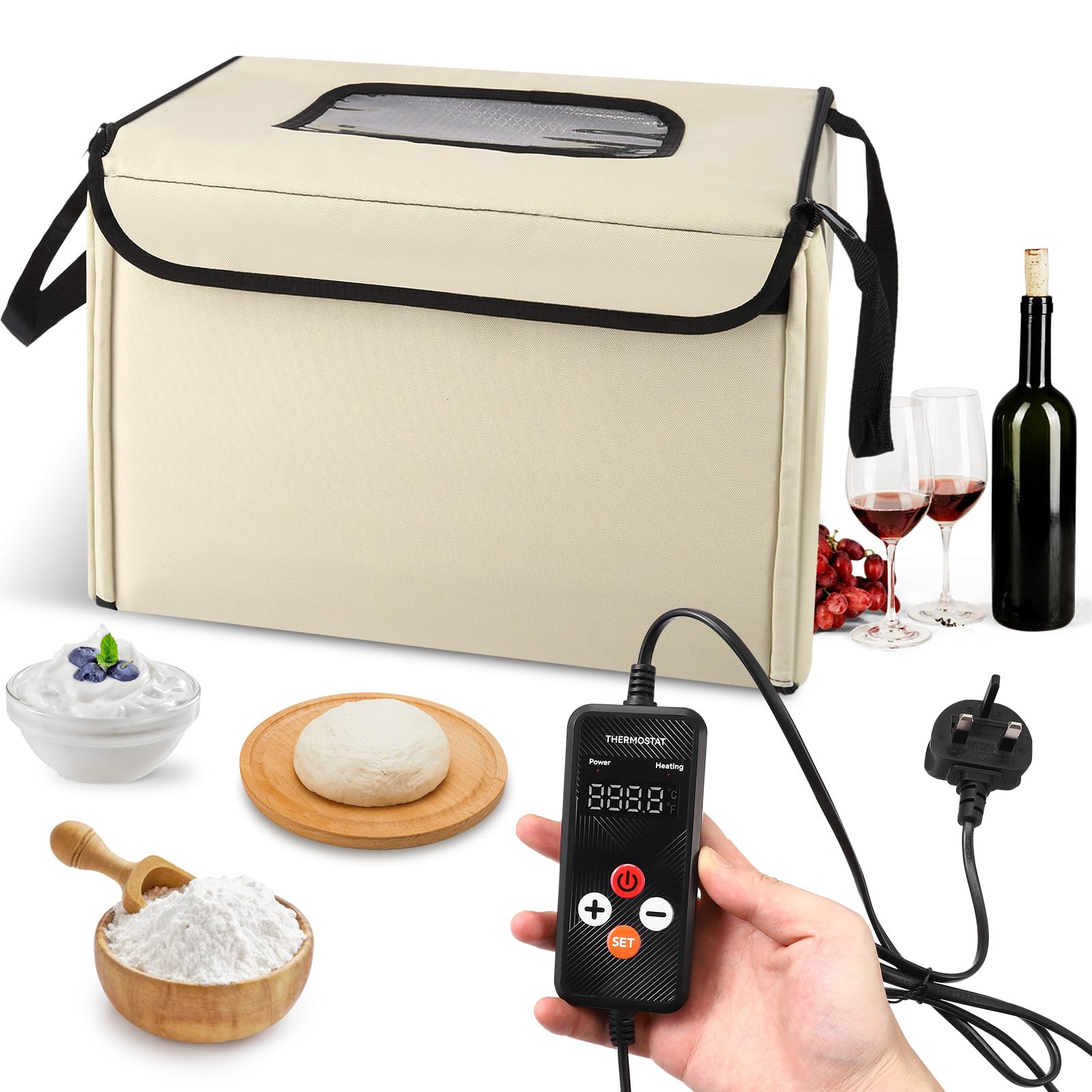 Bread Dough Proofing Box with Heater, Electric Dough Proofer with NTC Sensor Temp & Timer Control, Bread Proofer Kit for Making Sourdough, Bread, Pizza, Yogurt, Natto, Proofing Accessories