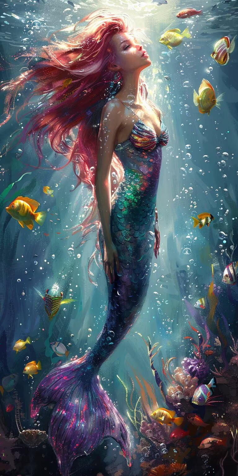 Dipingere con i Numeri Adulti Mermaid, Dipingere con i Numeri Pescare, Fai da te Paint by Numbers per Principianti, Hobby Creativi Adulti, Painting by Numbers per Decorazioni Casa 80x160cm D-1200