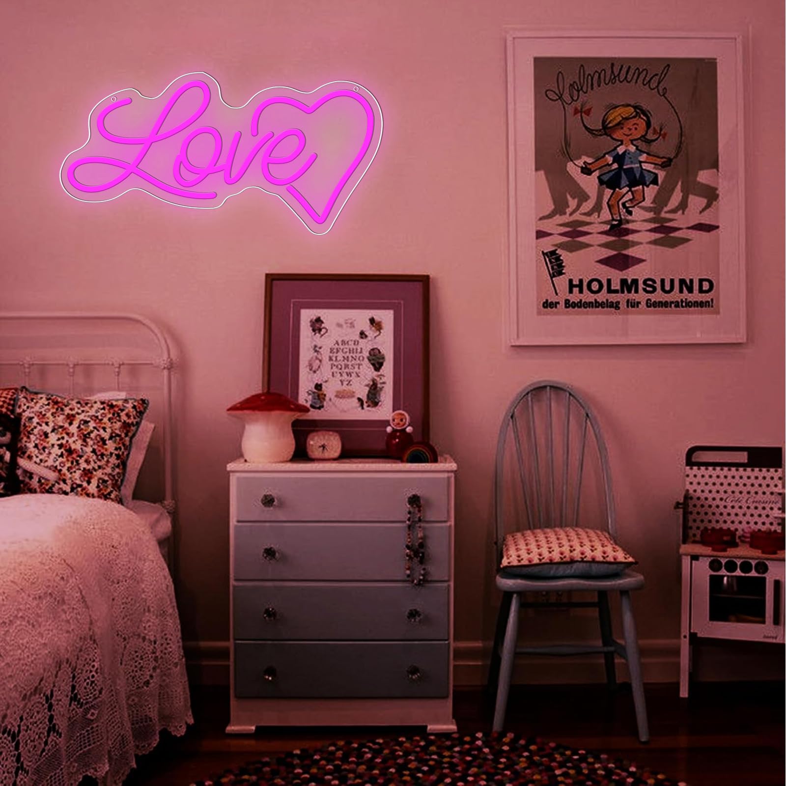 ENUOLI Insegna al neon Love, Illuminazione al neon per parete, Alimentazione USB, Cartello d'amore dimmerabile, Cuore Rosa, Decorazione per camera da letto, Casa, Matrimonio, Parete