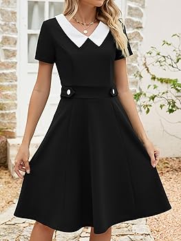YATHON Women's Vintage Peter Pan Collar Fit and Flare A-Line