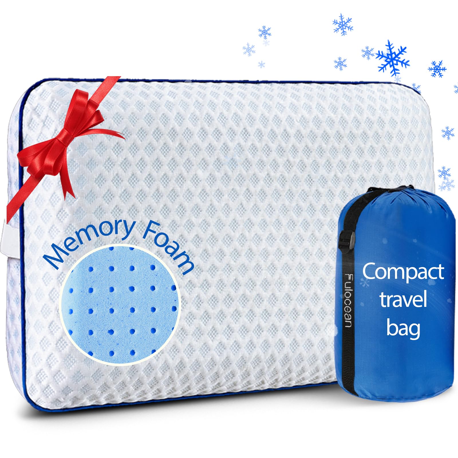 Cooling Travel & Camping Memory Foam Pillow for Sleeping,Contoured Support Medium Firm Small Travel Pillows for Airplanes & Backpacking Car Toddler