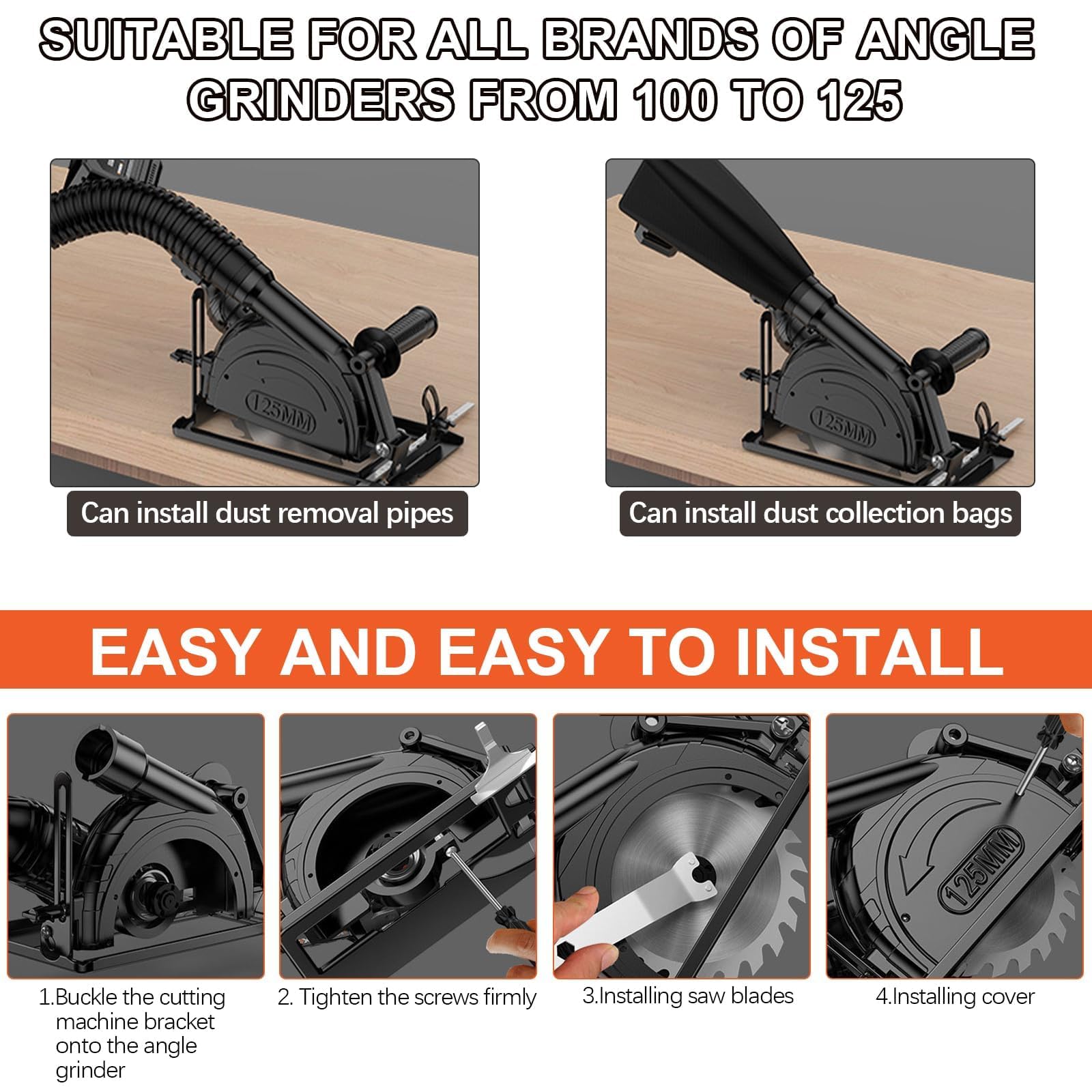 Kit de Soporte para Amoladora Angular 100-125 mm, Accesorios para Amoladora Angular, Ángulo Ajustable y Profundidad de Corte de 0-40 mm