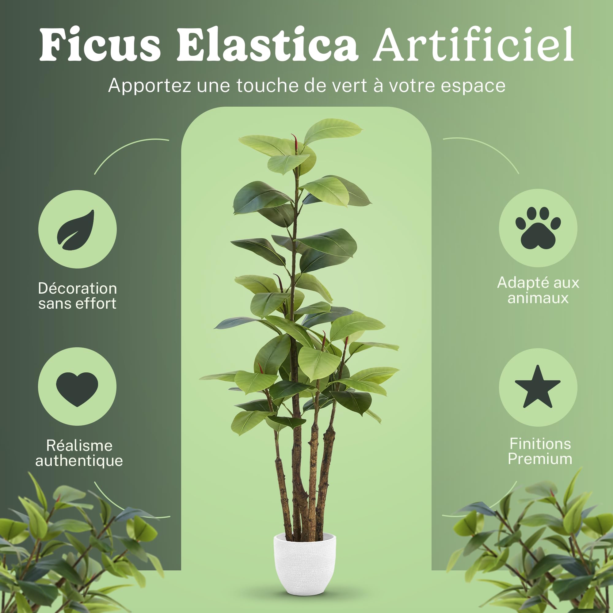 Maia Shop Ficus Elastica Artificiel 180 cm - Faux Arbre d'Intérieur