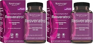 Reserveage Beauty, Resveratrol 100 mg, Antioxidant Supplement for Heart and Cellular Health, Supports Healthy Aging and Immune System, Paleo, Keto, 60 Capsules (60 Servings) (Pack of 2)