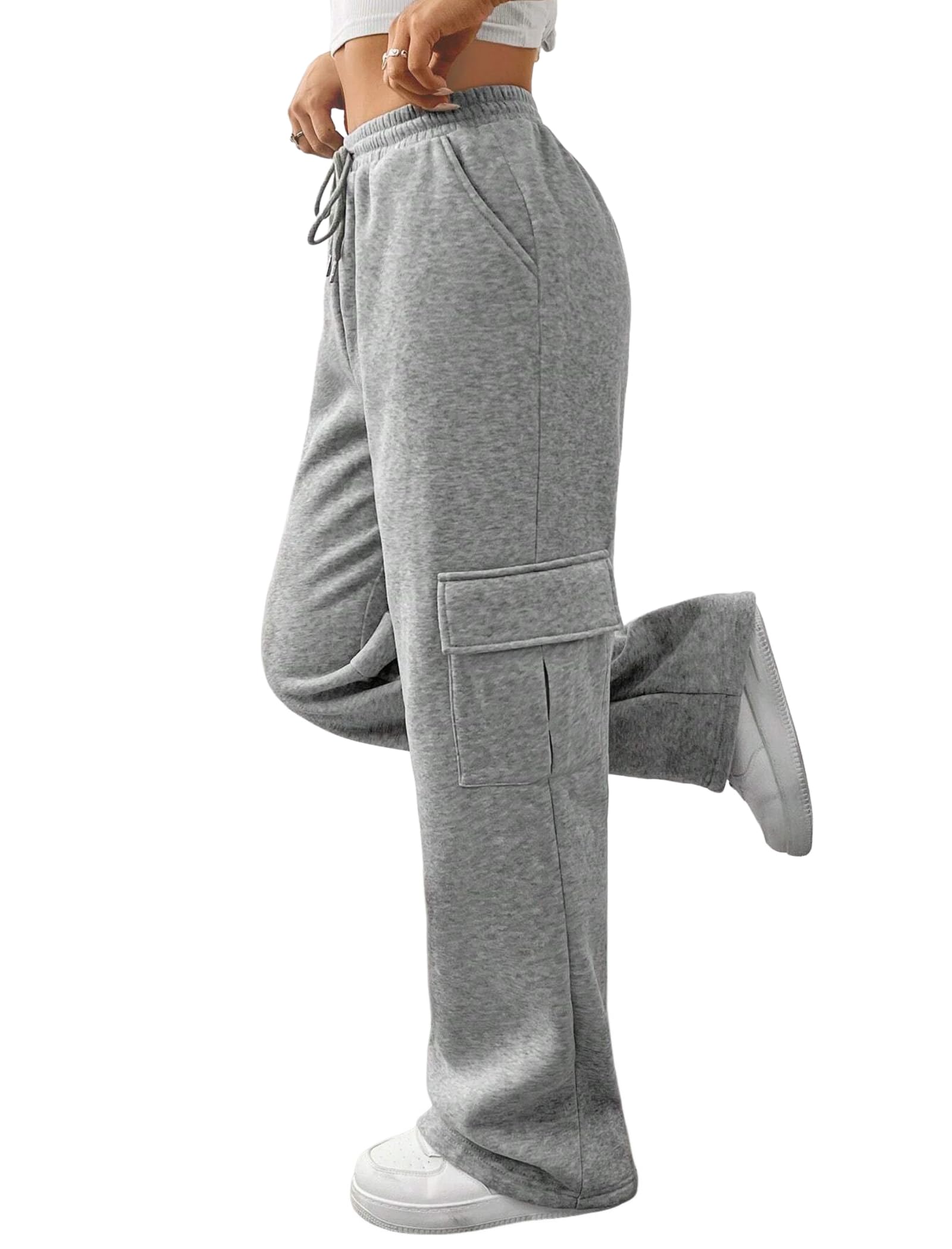 ZAFUL Womens Wide Leg Sweatpants Drawstring Waist Baggy Cargo Pants Casual Trousers with Pockets
