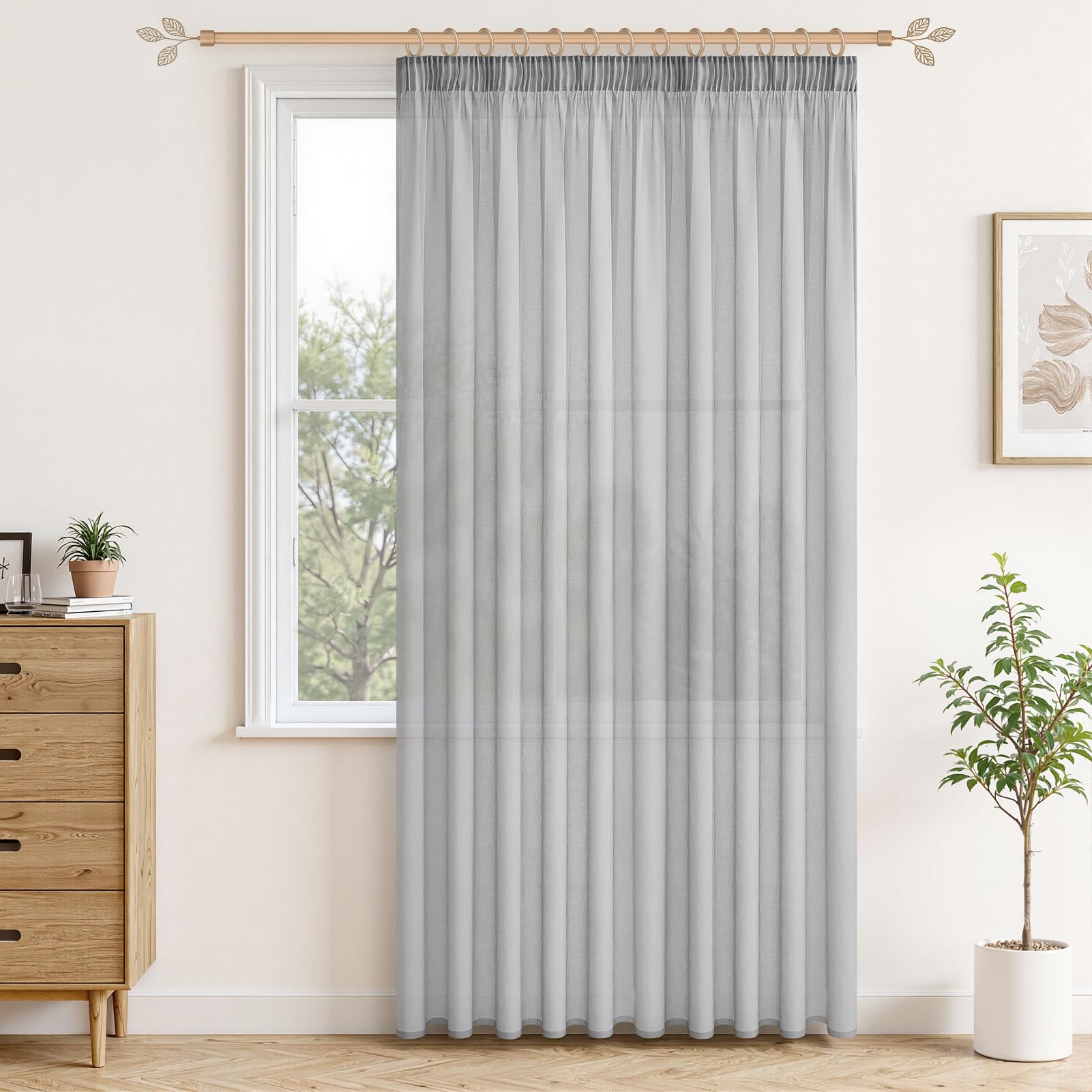 MRTREES Tende Soggiorno Tenda 200x150cm (LxA) Finestra Tende Salotto Tenda Grigio per Salotto Eleganti Moderne 1 Pezzi Trasparenti per Interni con Passanti nascosti Tende di Organza