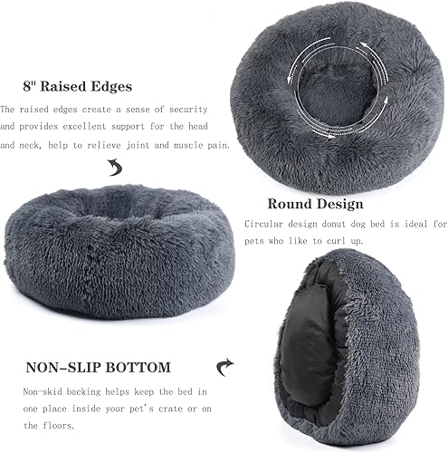 Miniatura 6 de Cama relajante de 30 pulgadas para perros medianos, color gris oscuro, cama lavable y antiansiedad Verde militar,Beige,Negro -,Marrón,Dary café,Gris