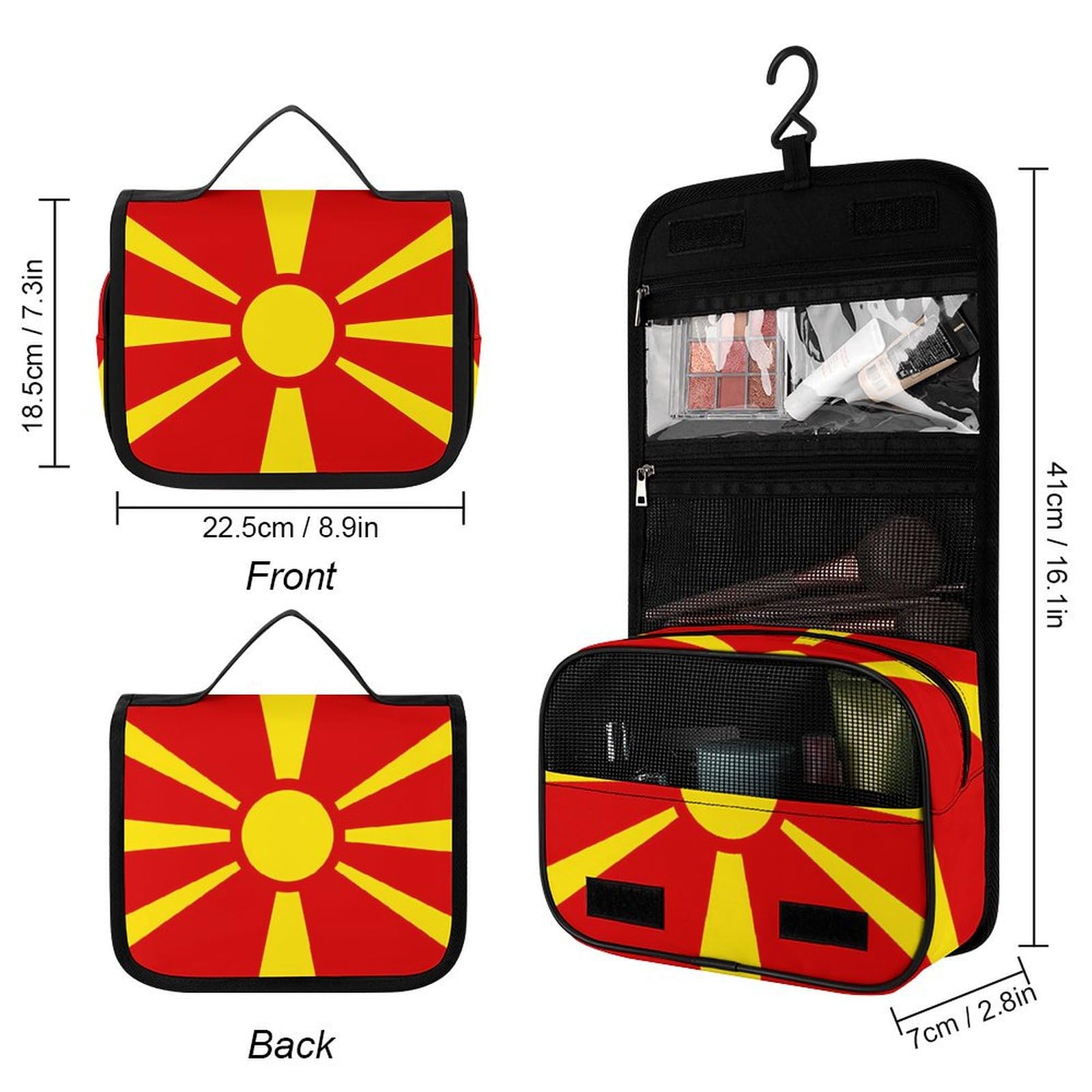 Macedonia Macedonian Flag Makeup Bag Portable Hanging Organizer for Travel Wash Bags With Handle And Divider