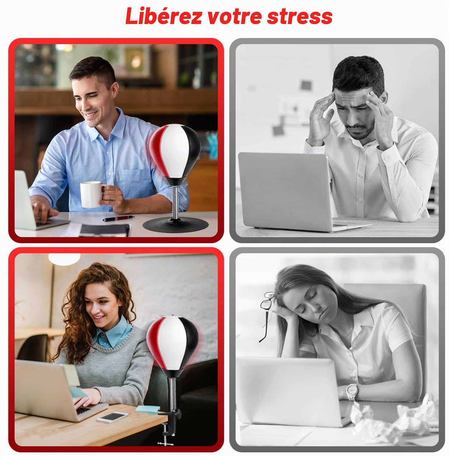 NZQXJXZ Sac de Frappe de Bureau, Sac de Boxe de Bureau, Punching Ball avec Ventouse Super Résistante et Pince de Bureau pour Table et Comptoirs de Bureau, Cadeau Amusant pour Amis ou Collègues