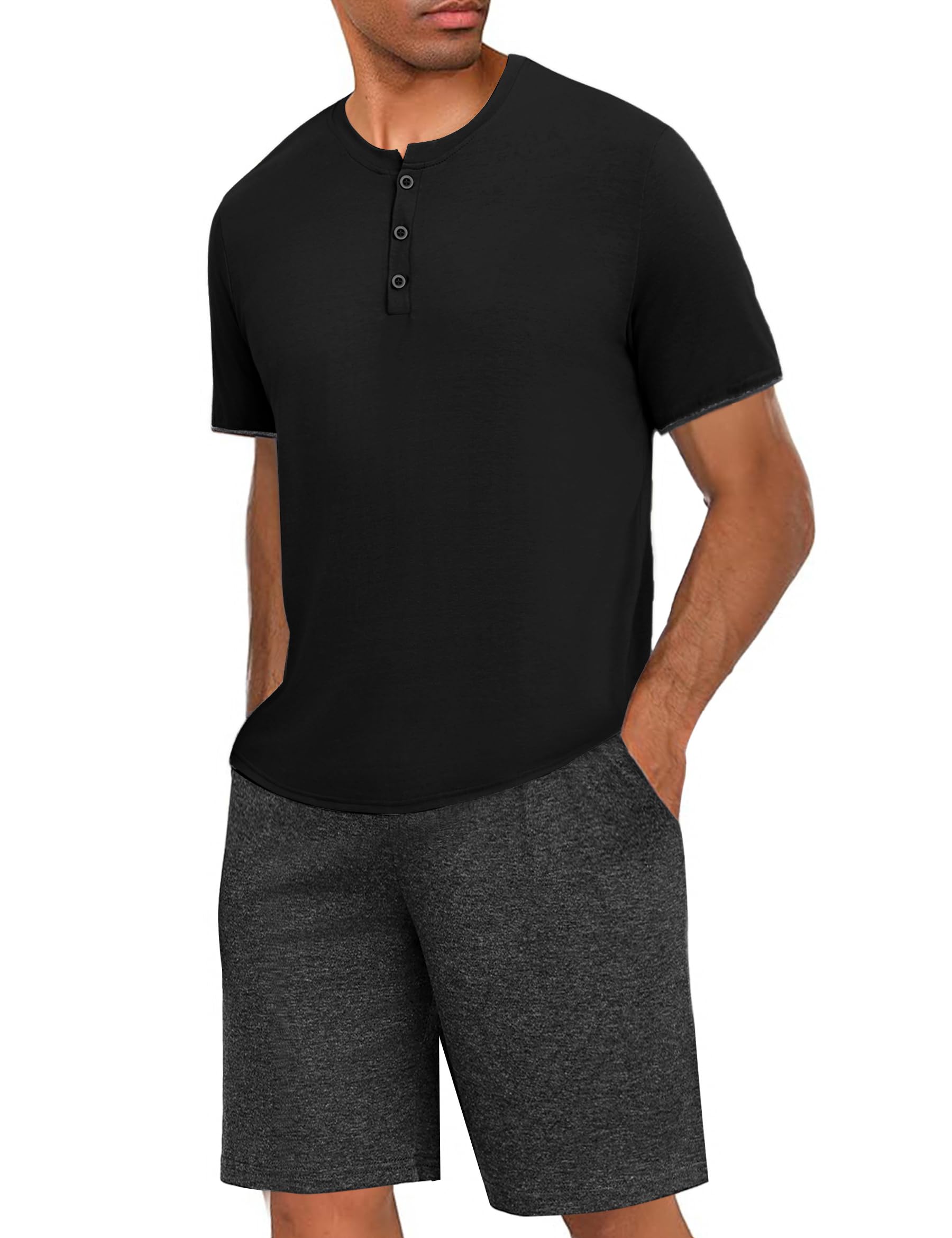 Uniexcosm Schlafanzug Herren Kurz Zweiteiliger Pyjama Set Kurzarm Nachtwäsche und Schlafshorts Sommer-Pyjama für Männer