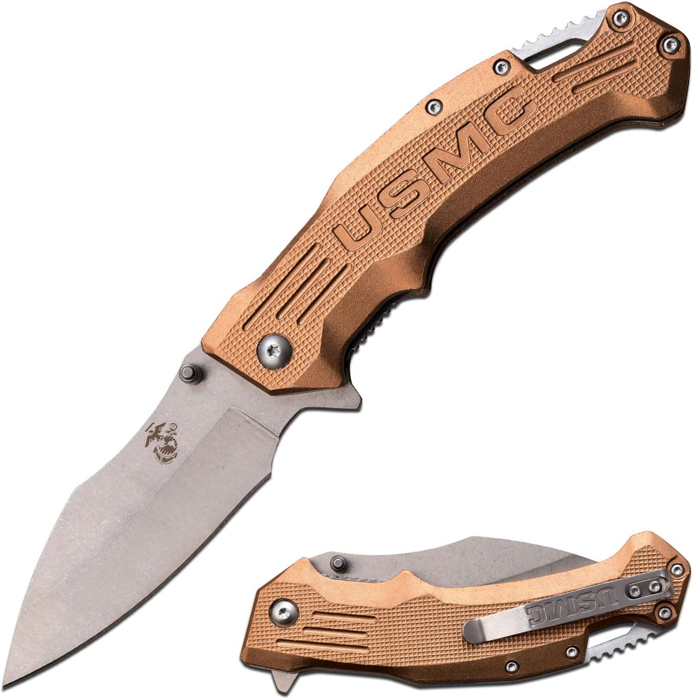MTECH USA Pocket Folding Knife, Licensed by USMC, Pocket Clip, Tactical, Survival, Rescue, EDC (1000 Black)