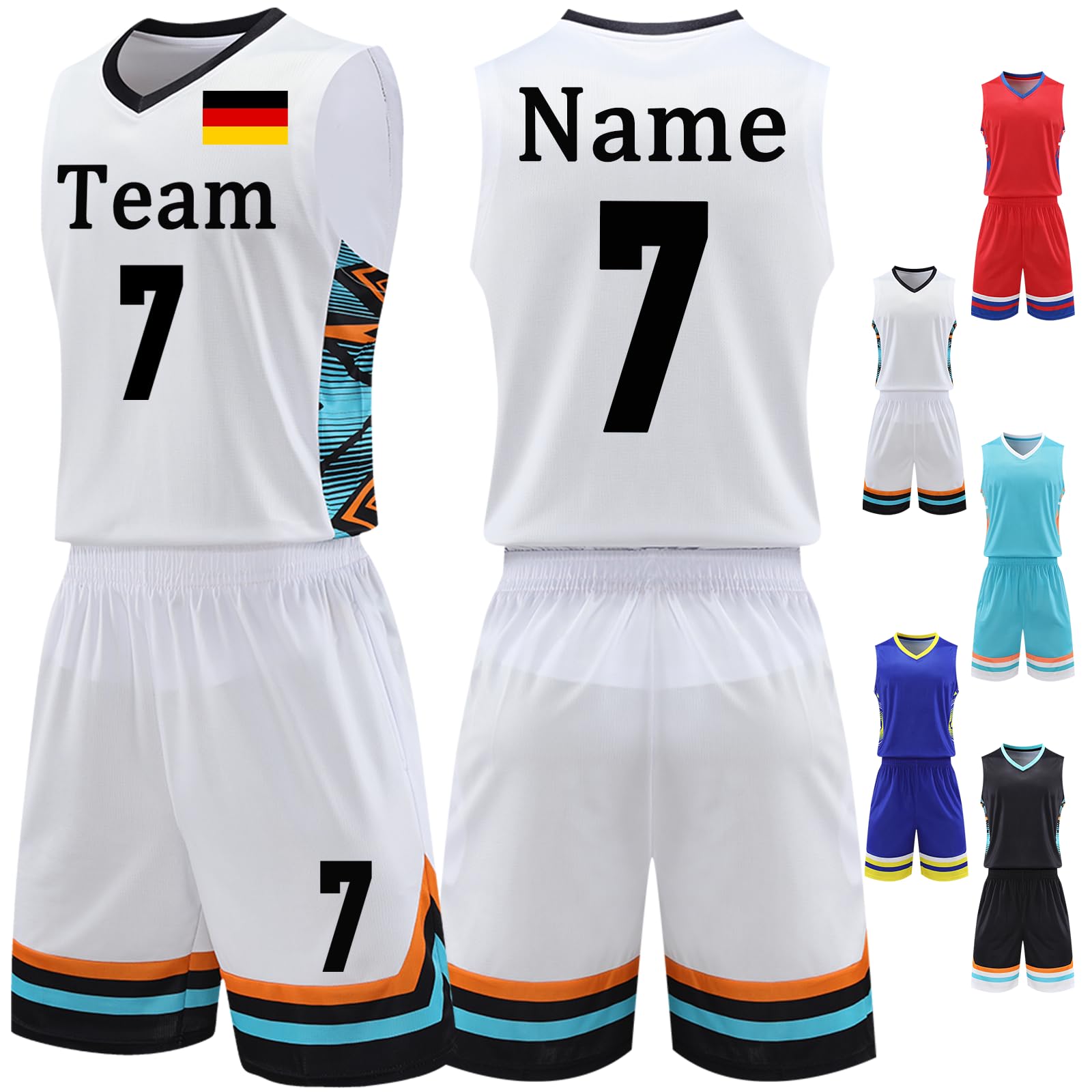 Benutzerdefiniert Trikots Kinder Erwachsene Basketball Tshirt & Shorts 2 Teiliges Set Name Nummer Team Logo Personifizieren Basketball Trikots