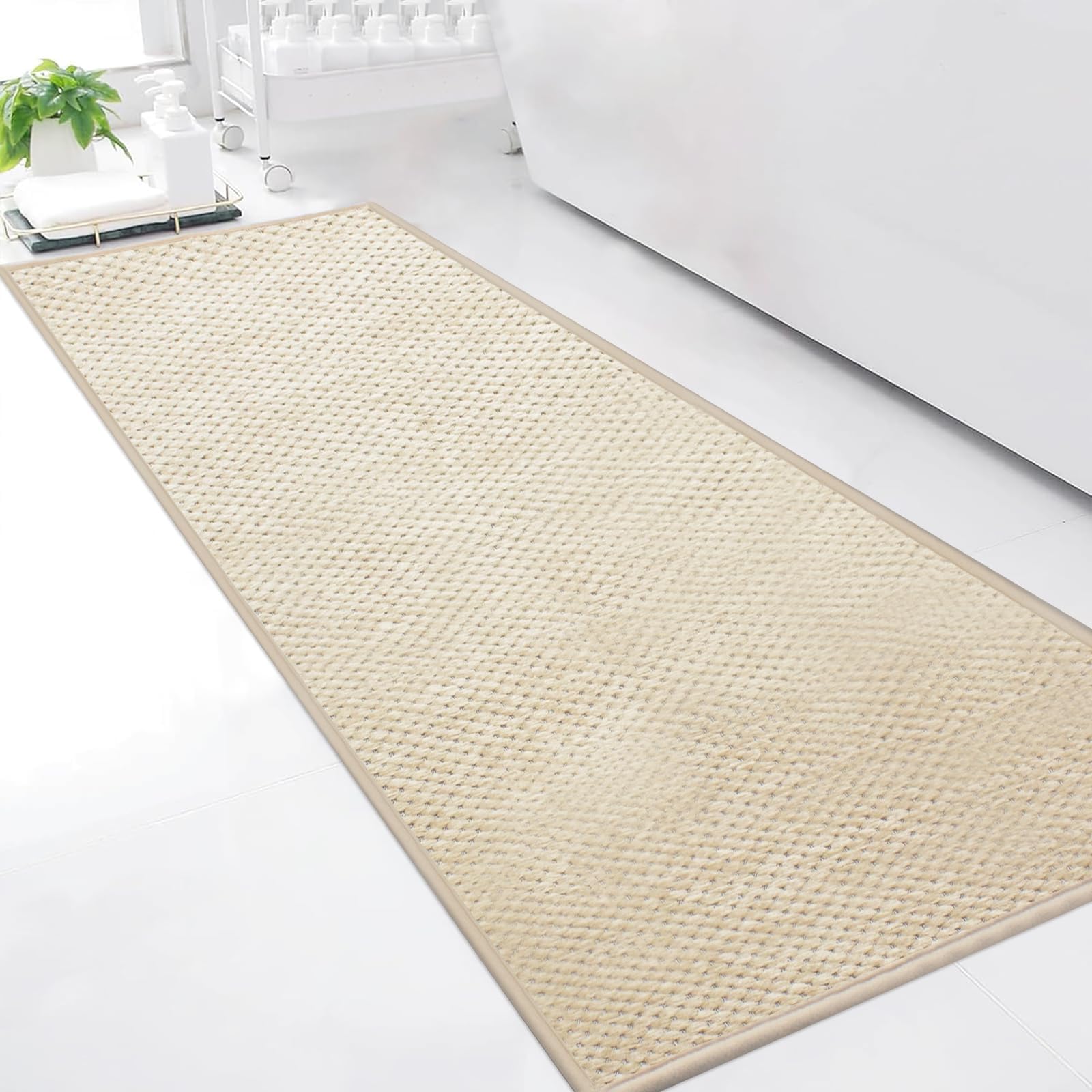 Tappeto Bagno 50 x 150 cm, Tappetino in Microfibra, Tappeti in Gomma Antiscivolo Assorbente, Soffice Tappetini Doccia, Lavabile in Lavatrice, Adatto per Doccia, Bagno, Beige