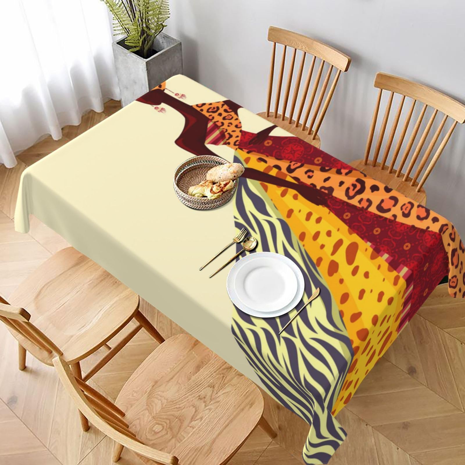 BNVSADC traditional african girl painting Printed Rectangle Tablecloth 228x152 CM, Water Resistant Polyester Table Cloth Decorative Fabric Table Covers for Kitchen Dining Table Parties Camping