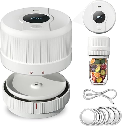Sellador al vacío eléctrico de tarros Mason - Kit de sellado al vacío para almacenamiento de alimentos, compatible con tapas Mason de boca ancha y