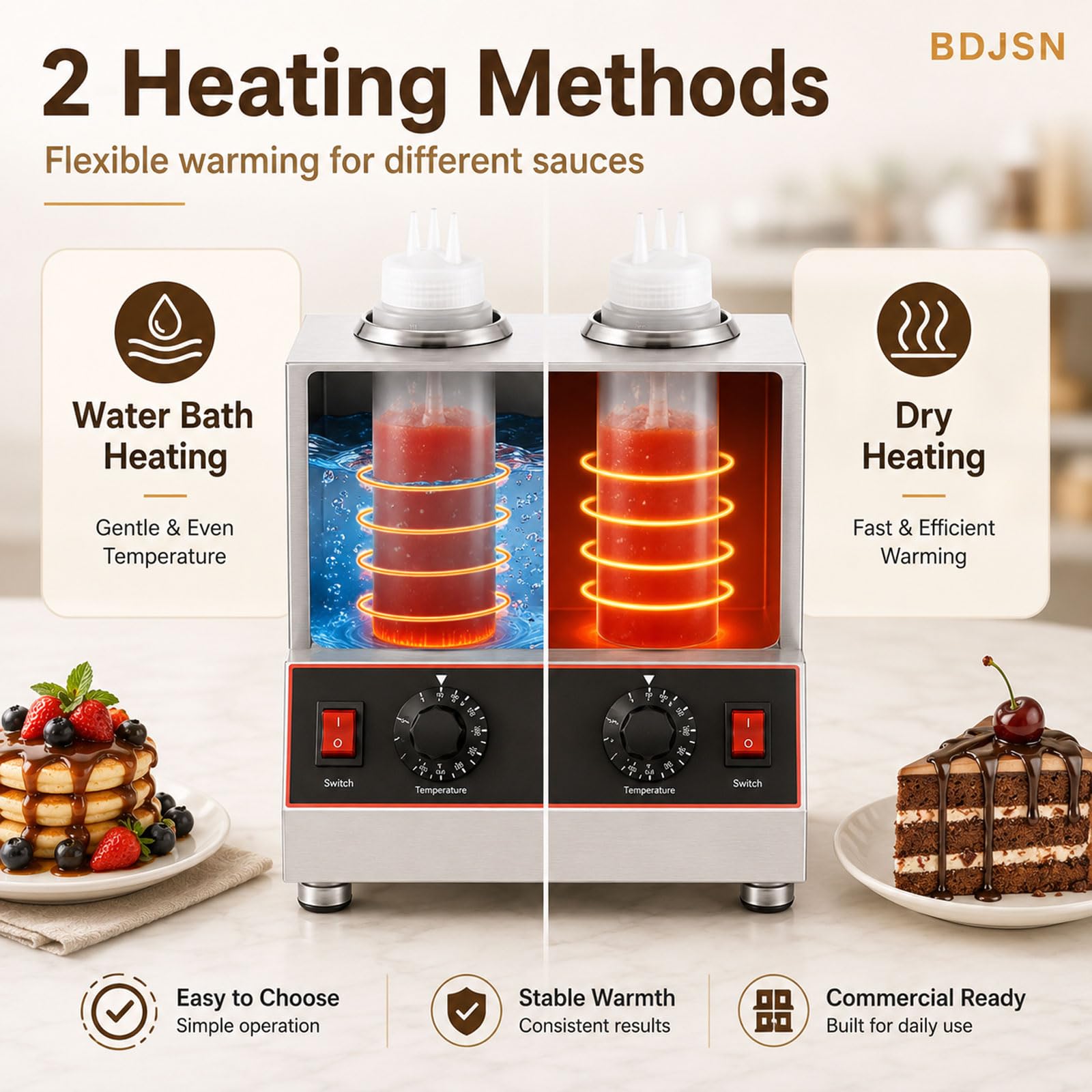 2-Flaschen Saucenwärmer, Gewerbliche Heizmaschine Mit Separater Temperaturregelung, 86-185°f Einstellbar, Edelstahl Spender Für Schokolade, Käsesauce, Karamell