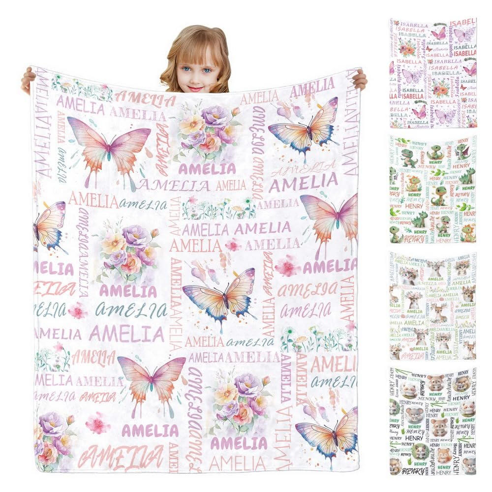Urijk Personalised Baby Blankets,Custom Blankets with Name for Baby Boys Girls,Butterfly Throw Blanket for Newborn Toddler,personalised baby gifts for Birthday Baby Shower Christmas โ image 1