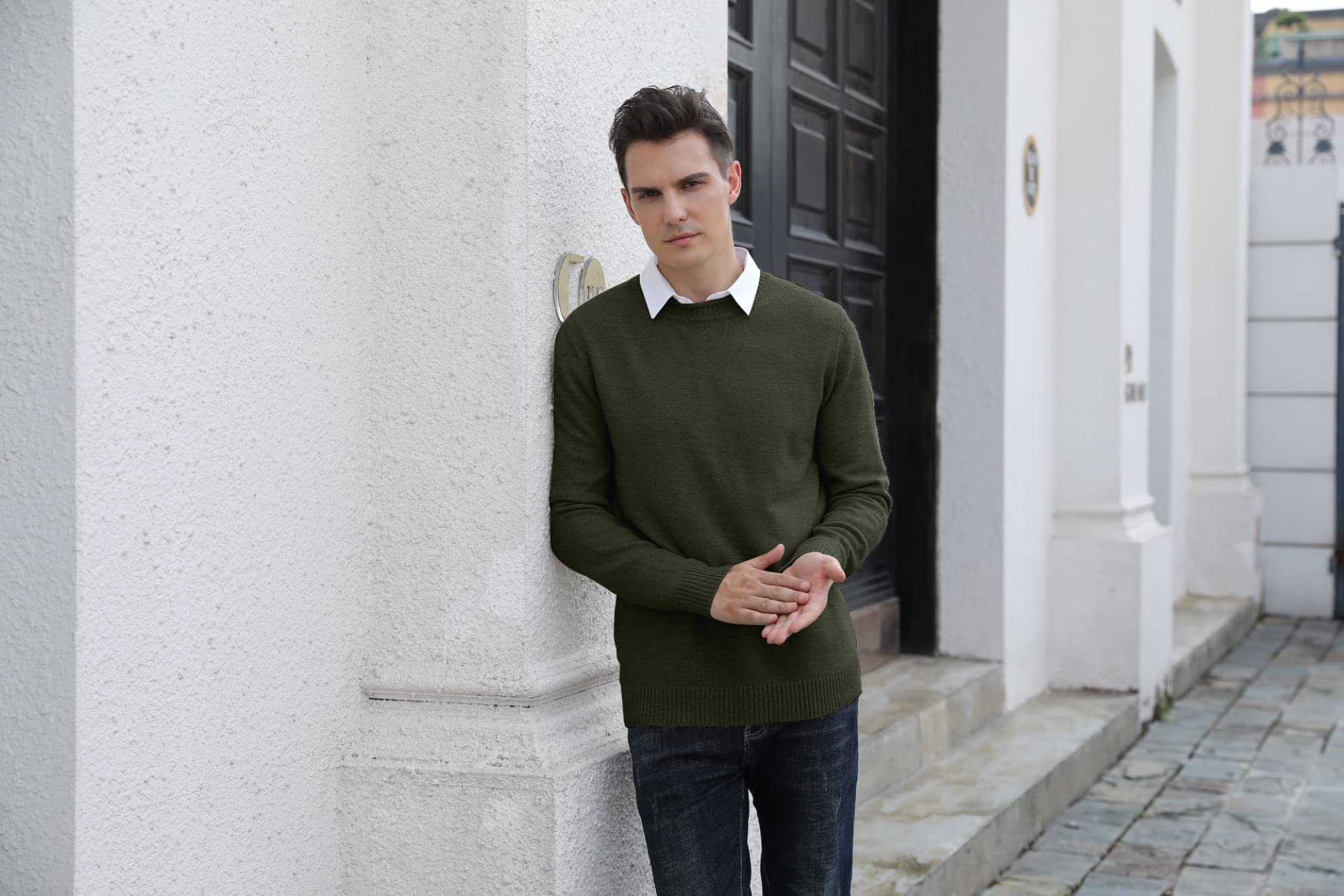 Hisir Jersey Hombre Invierno Cuello Redondo Sueter Hombre Manga Larga Invierno Cálido Jerseys de Punto para Hombres